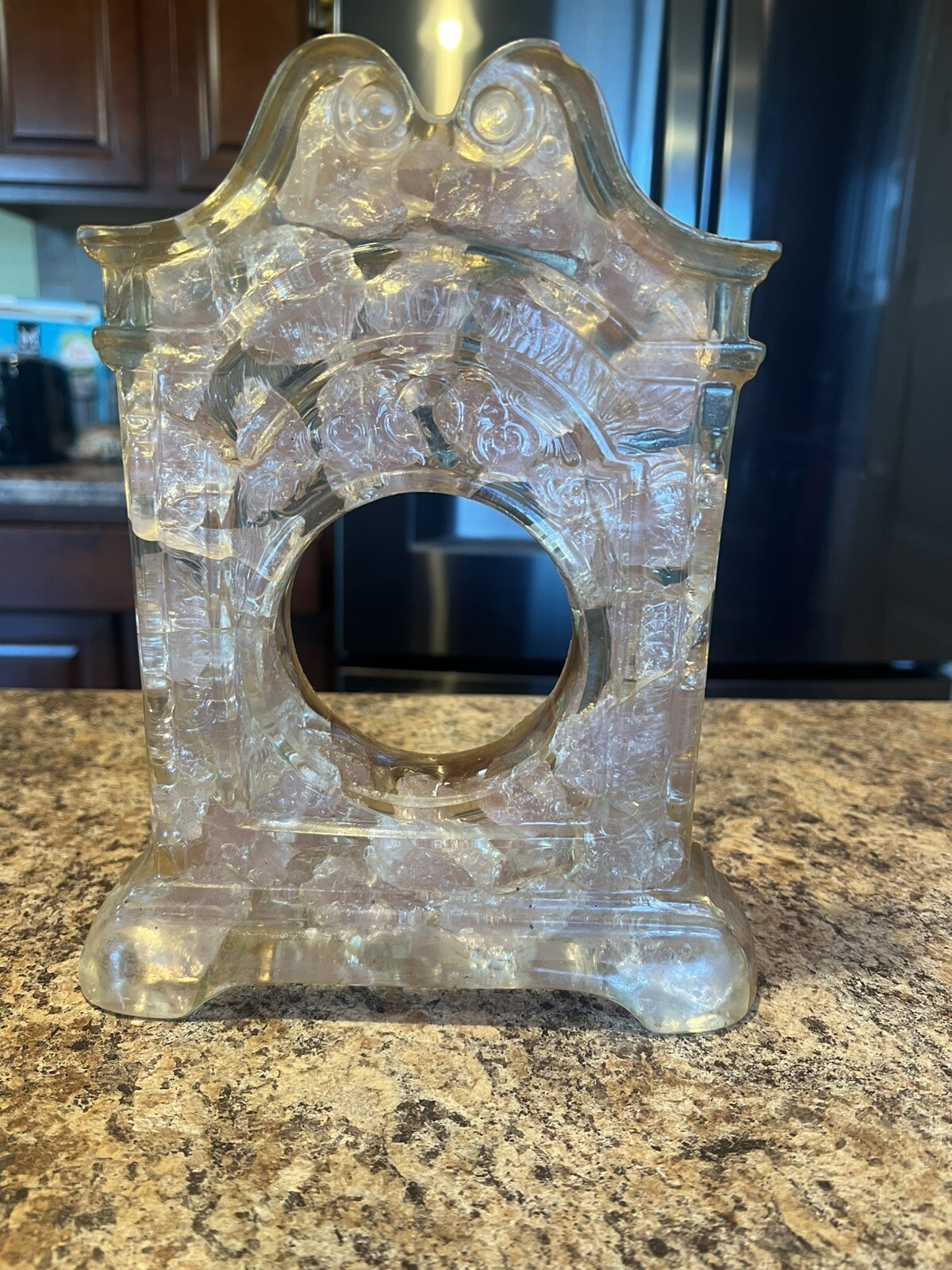 Rose Quartz Crystal Pink Crystal Stone Table Top Counter Clock Mantle