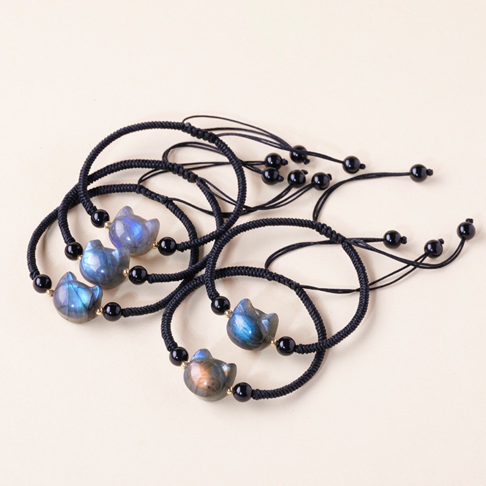 Natural Labradorite Faceless Cat Hand Braided Bracelet Reiki Healing Fashion 1pc