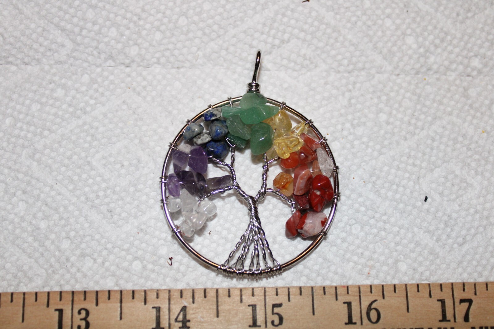 1 Chakra Tree of Life amethyst crystal gemstone pendant per lot. 2 inches