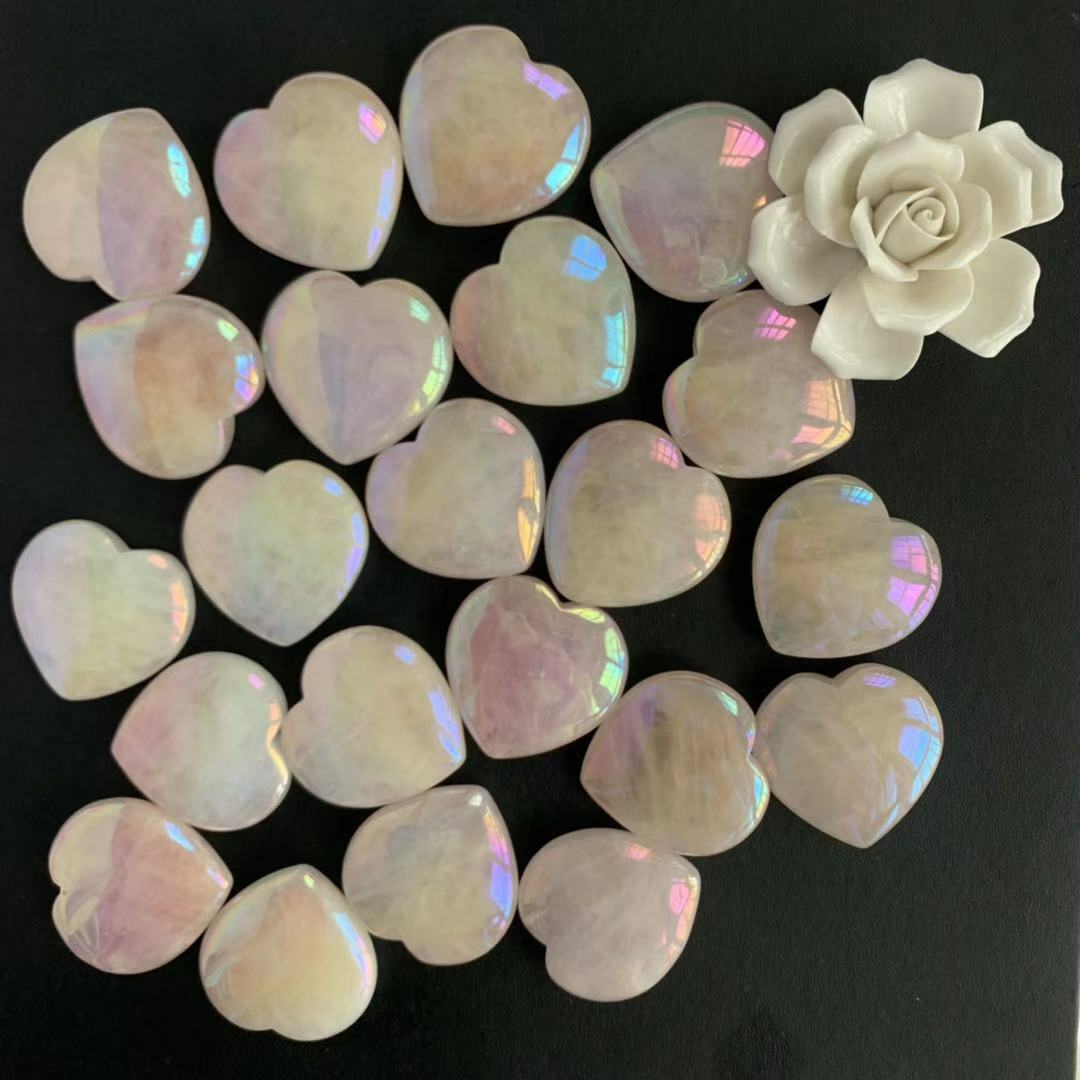 1pcs Titanium Angel Aura Rose Quartz Heart Carving Crystal Specimen Randomly