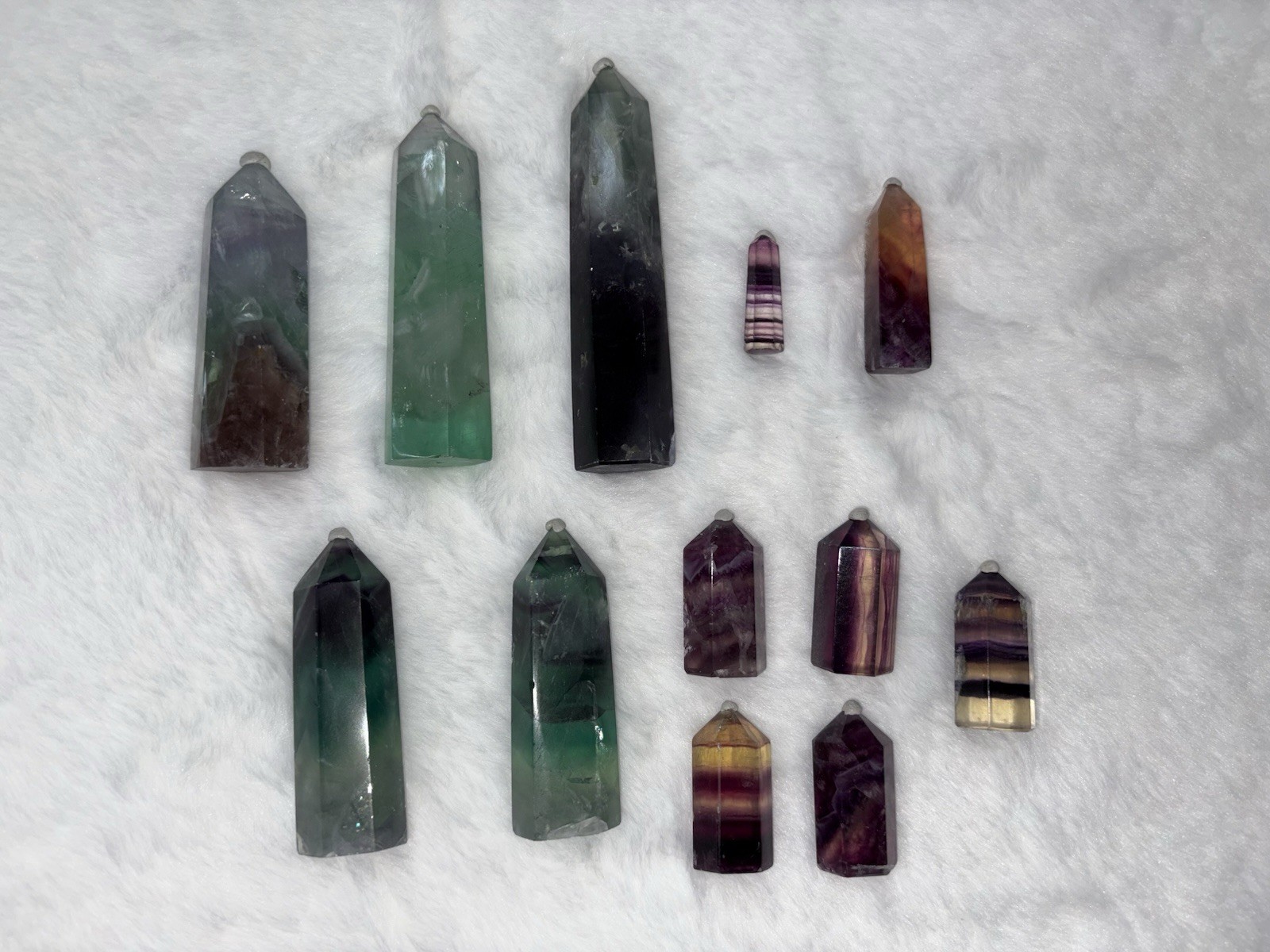 Blue Green Purple Fluorite Crystal Tower Lot Bulk 12 Pieces