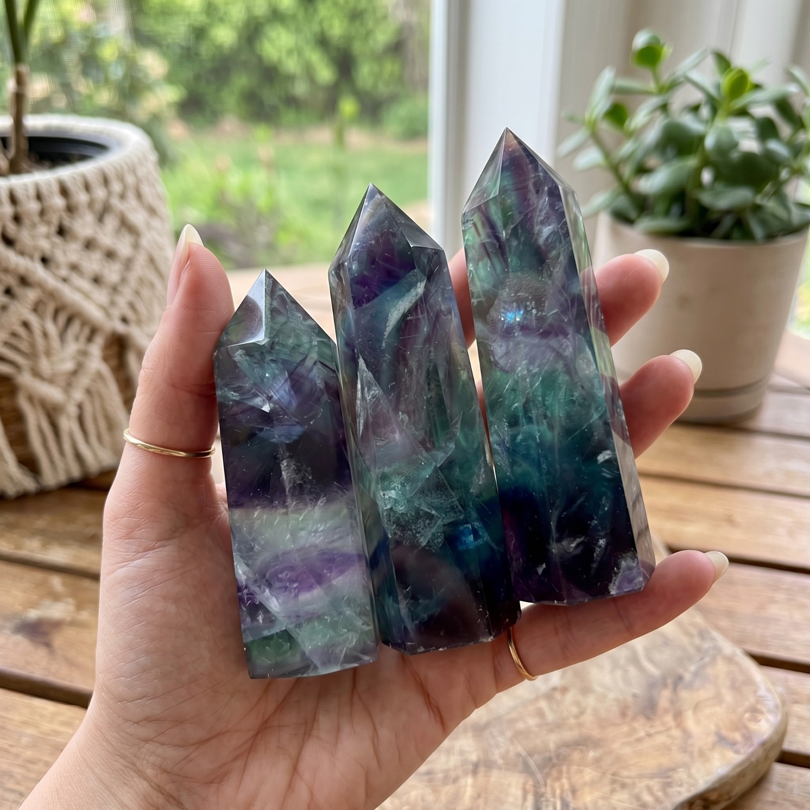 Natural Rainbow Fluorite Crystal Tower Point Healing Obelisk Mineral Specimen