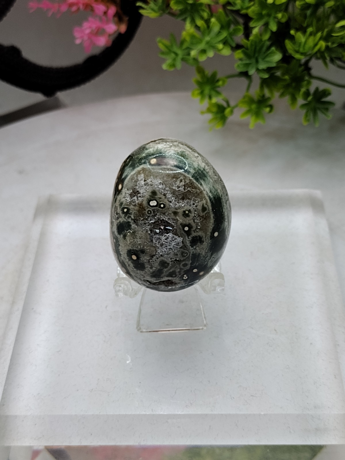 Beautiful Old Stock Ocean Jasper Palm Stone 1-1/2 Inch