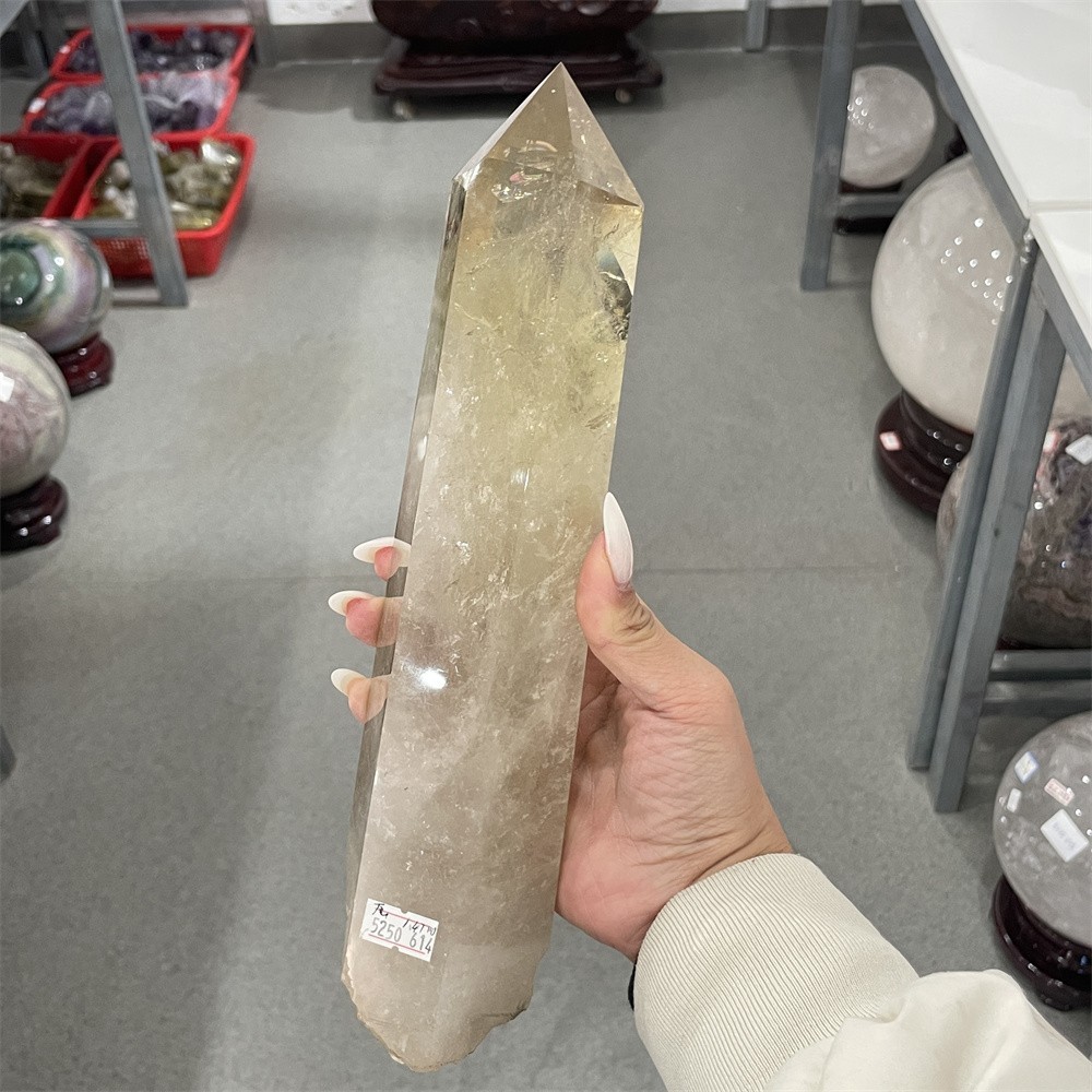 3.2LB 11.8″ Natural Smoky Quartz Obelisk Tower Crystal Quartz Energy+stand