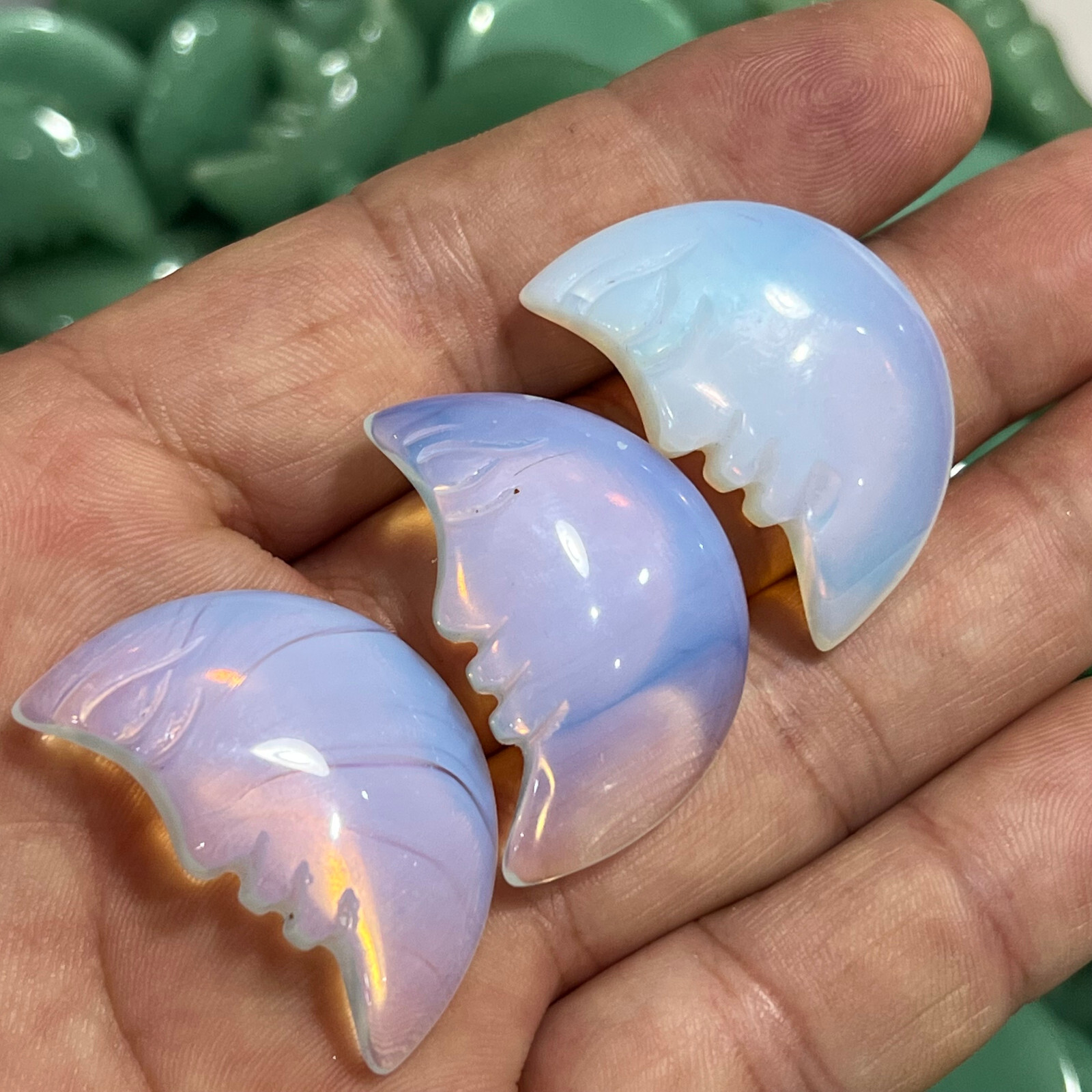 3pcs Opalite Quartz Hand Carved Moon skull Crystal Healing