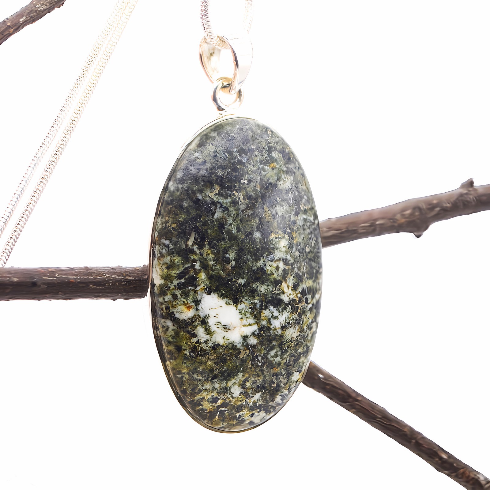 Preseli Bluestone 925 Silver Large Pendant Stonehenge Genuine British Crystal