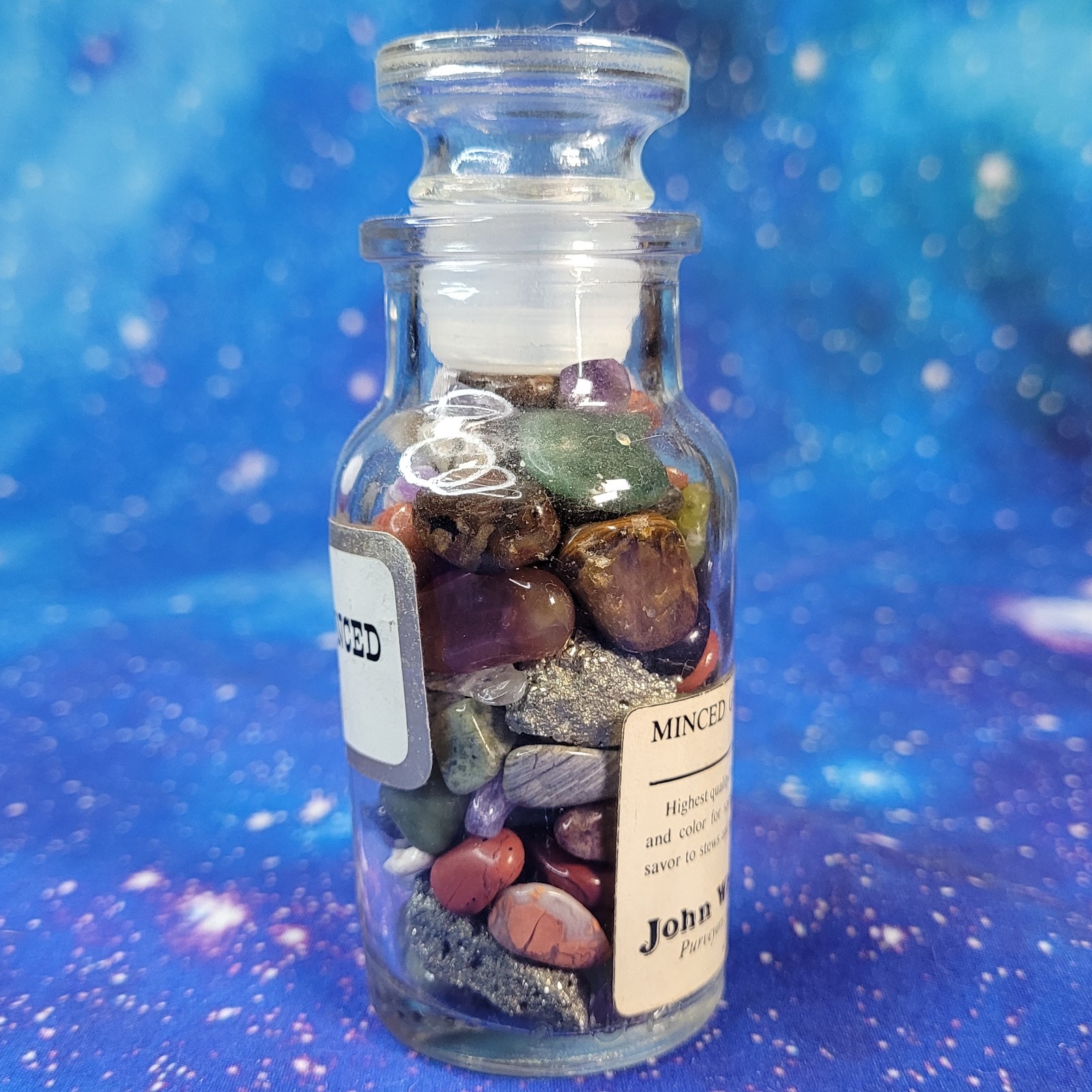 1/4 lb Mixed Crystals in Vintage Apothecary Glass Jar Wagner Spice Tumbles/Chips