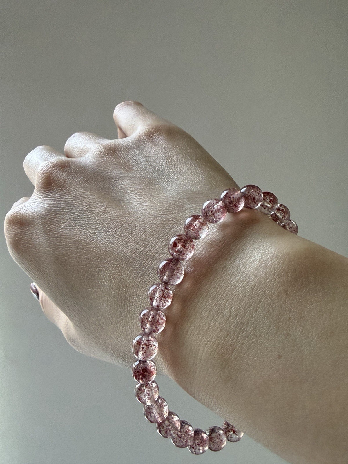 Natural Lepidocrocite in Clear Quartz Bracelet Pink Confetti Golden Strawberry