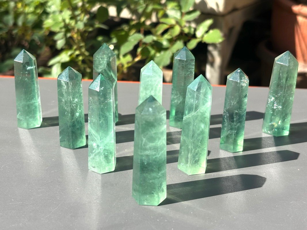 10pcs Green Fluorite Quartz Crystal Pointed & Faceted Wand Obelisk Reiki Chakra