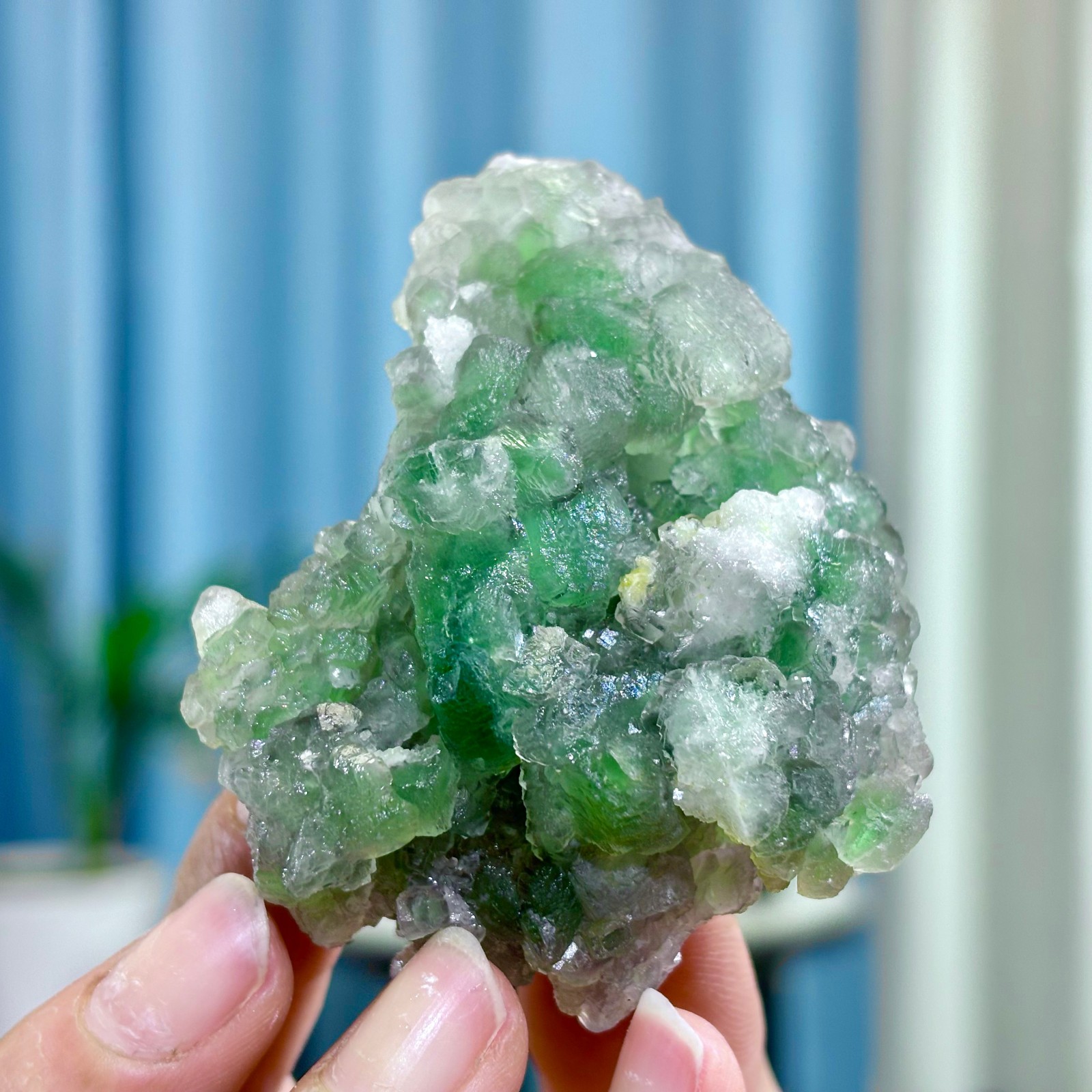 133G Rare transparent green cubic fluorite mineral crystal sample/China