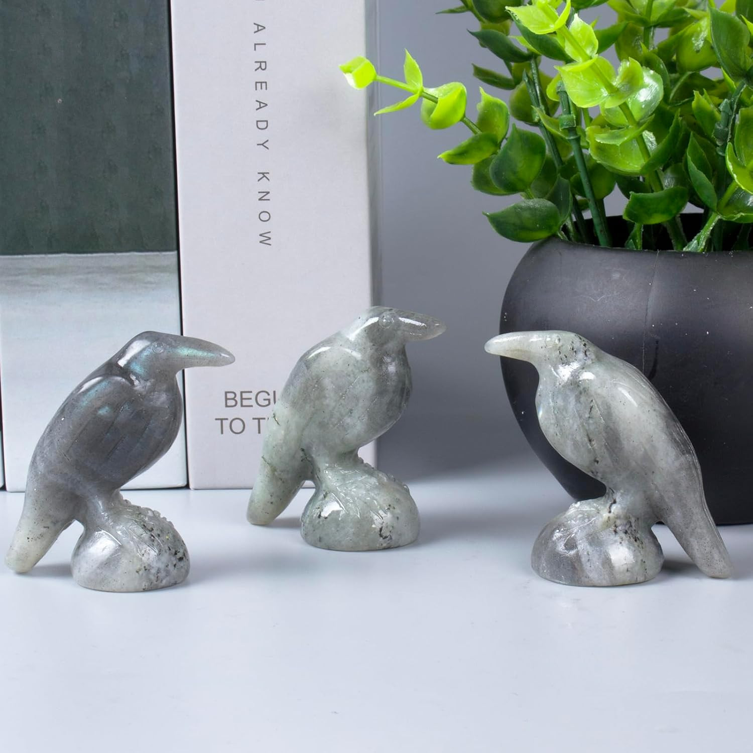 Labradorite Raven Statue Healing Crystal Figurines Lucky Gift Decor | 2 Inch Nat