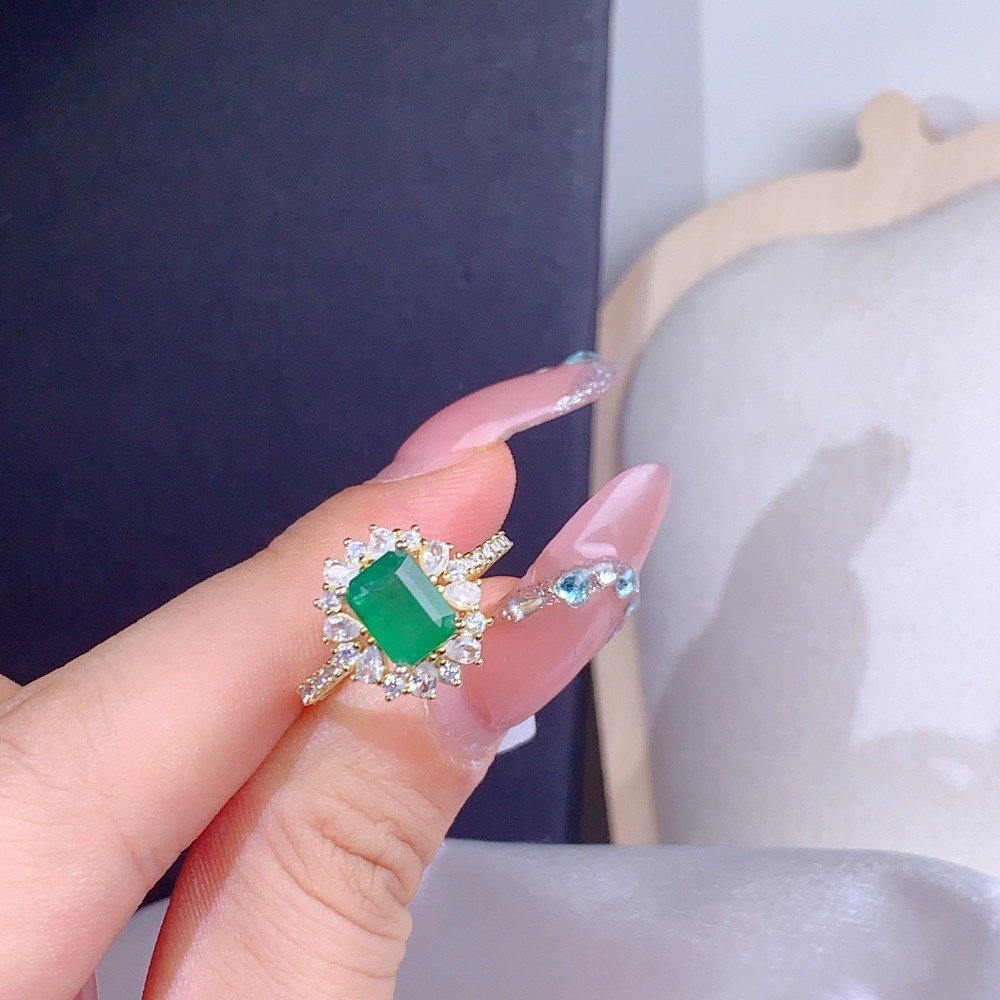 High Huality Emerald open Adjustable ring Gemstone S925 Silver Plated 18K Gold