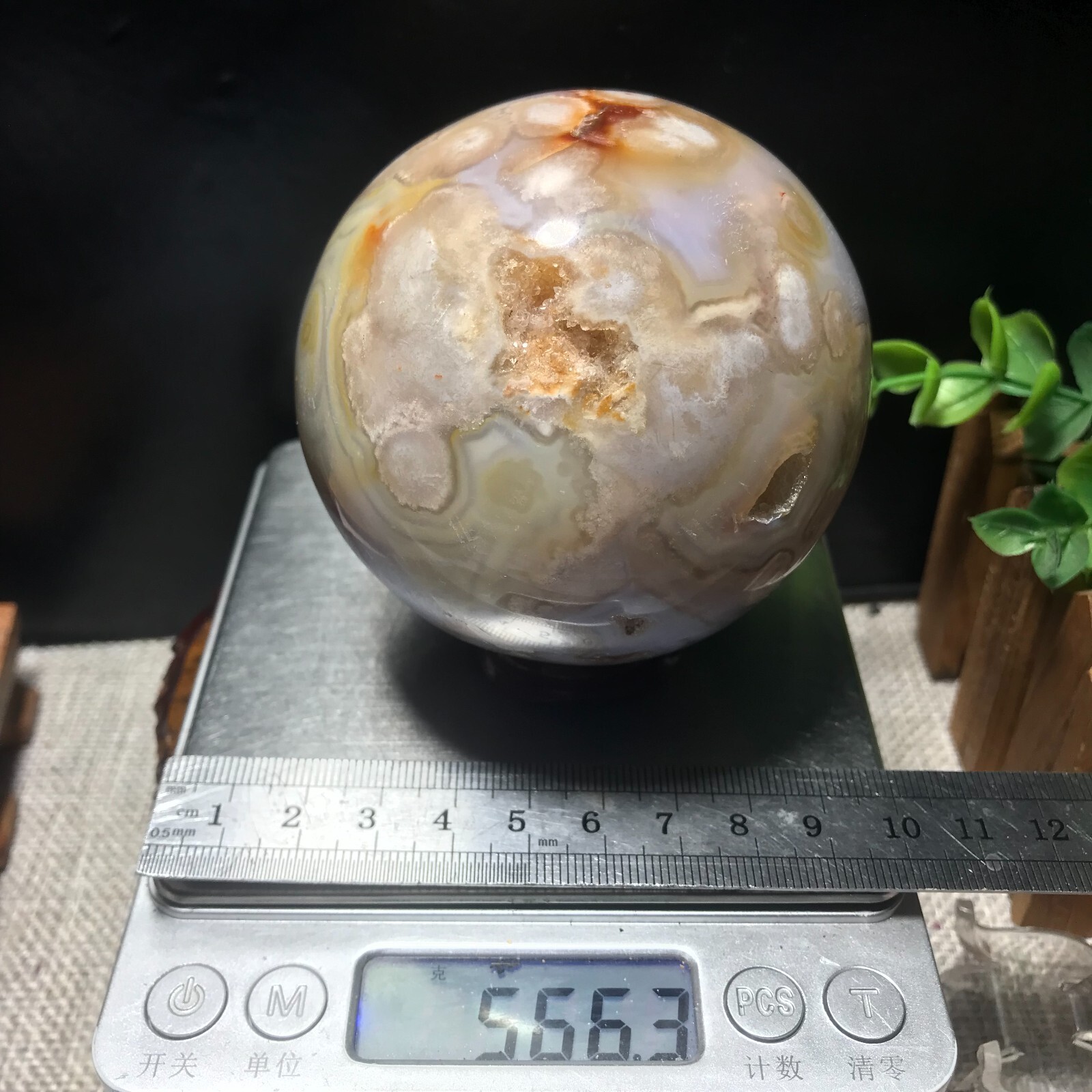 566g 73mm Natural Sakura Agate Cherry Blossom ball Quartz Crystal Healing 242