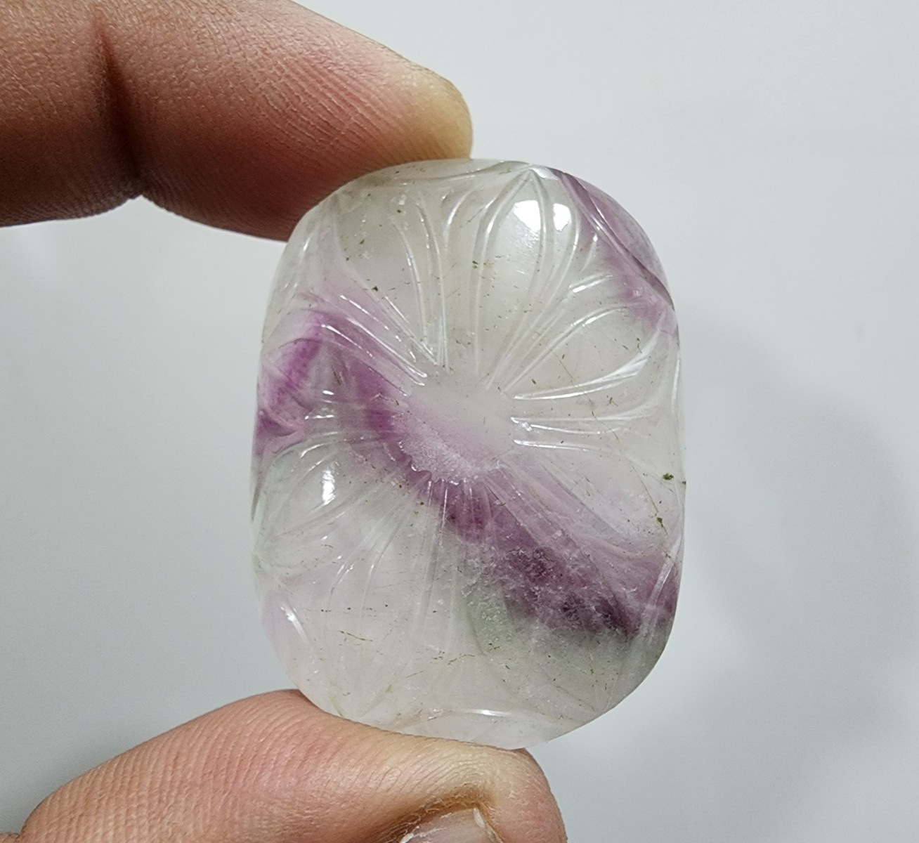 Beautiful Designing Carving Rainbow Fluorite Oval Shape 140 Crt Loose Gemstone