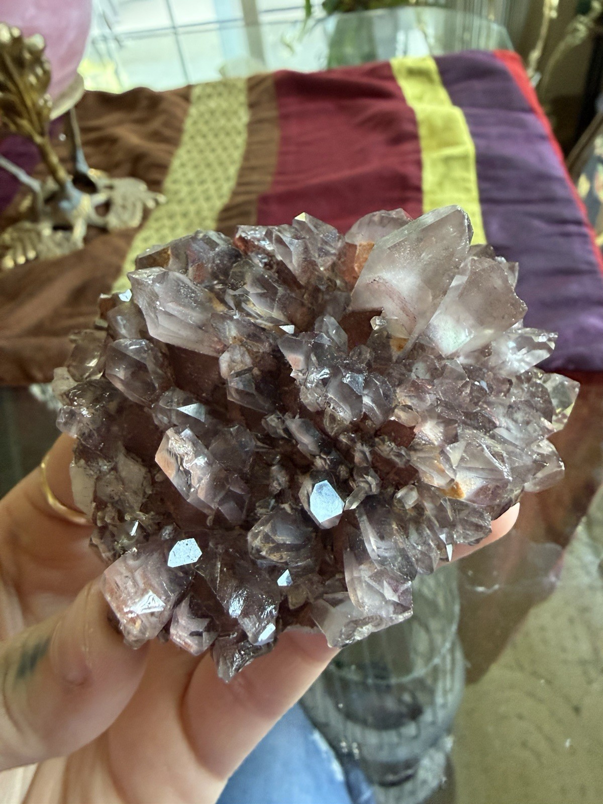 Red Hematite Phantom Quartz Crystal Cluster – Sunset Phantom Quartz