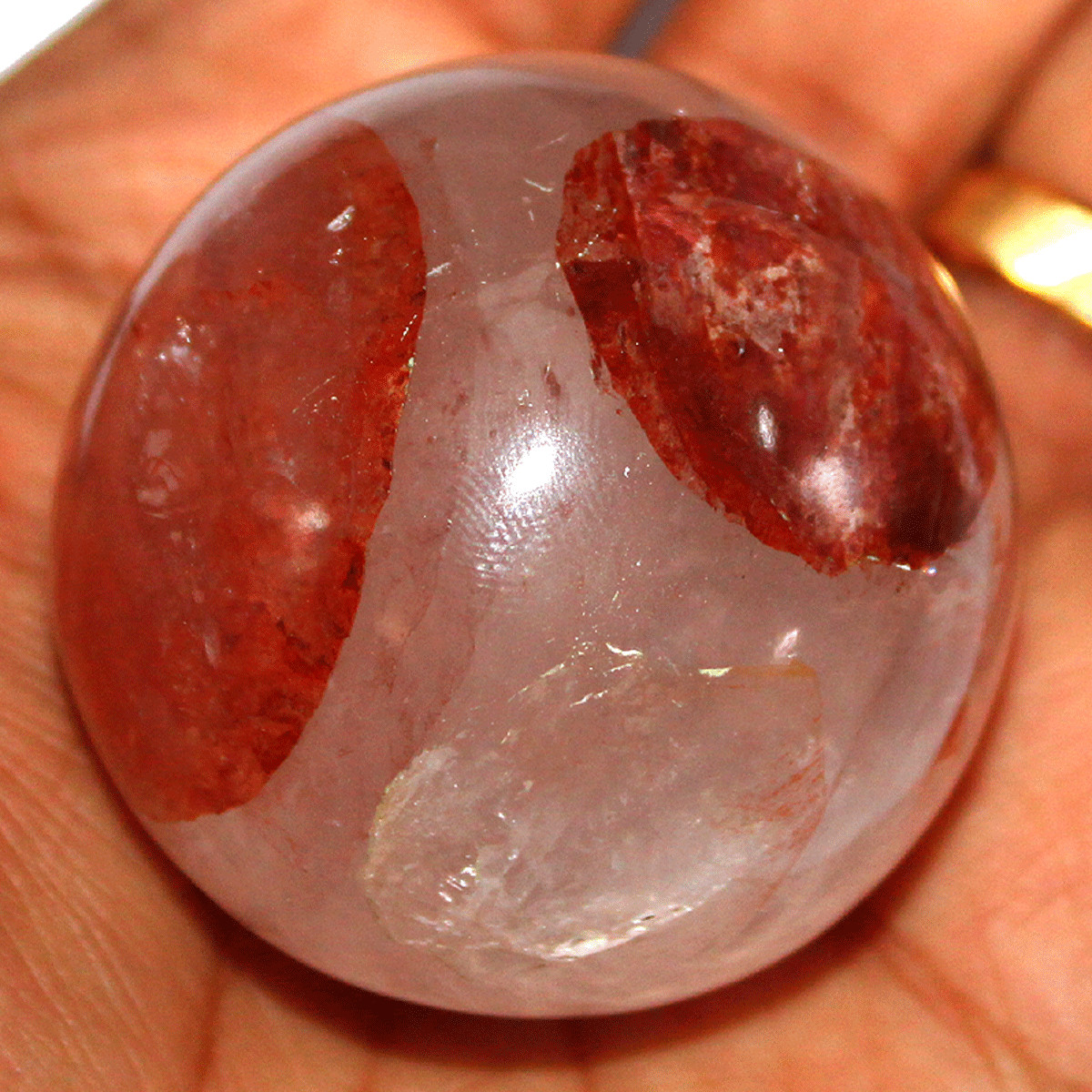 133g Natural Red Fire Hematoid Quartz Eye 46MM Crystal Sphere Ball Mineral Decor