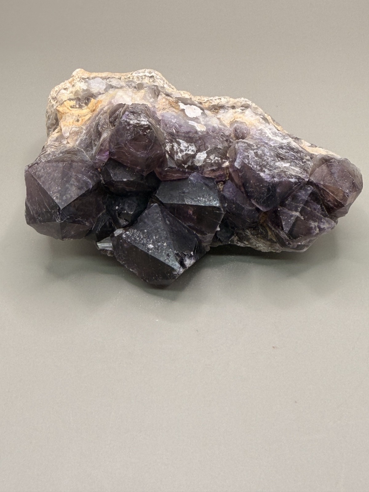 Natural Dark Amethyst Cluster ∼4″ – Raw Purple Chevron Quartz Crystal Points