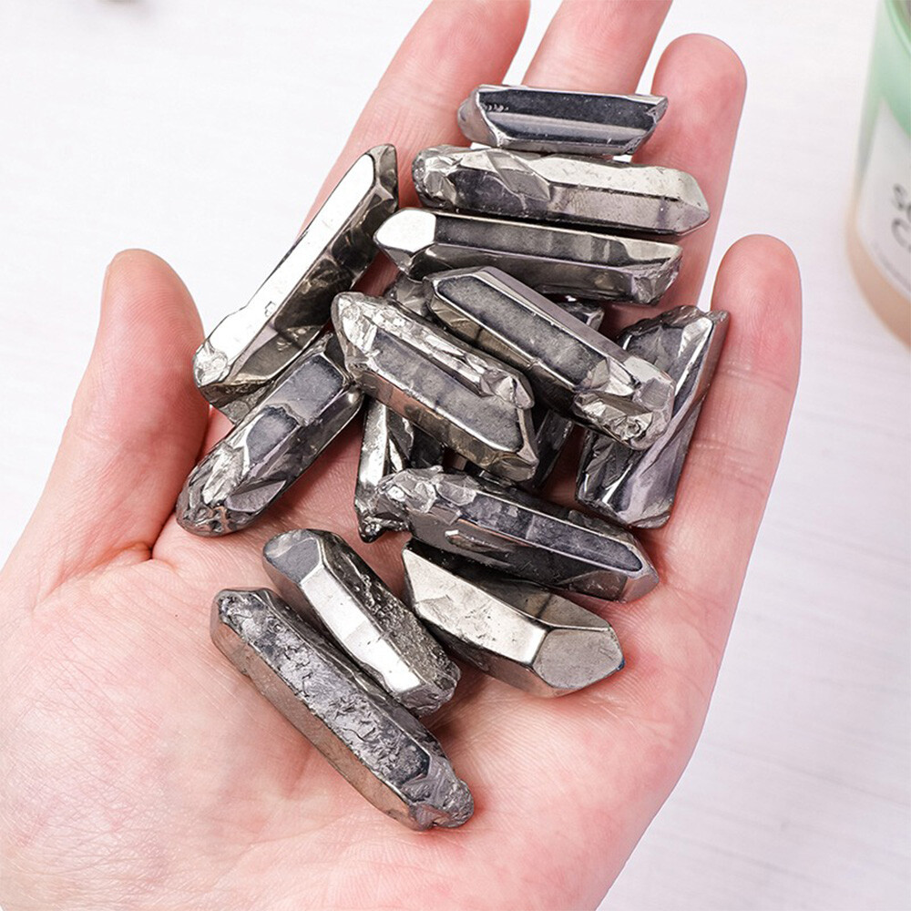 100g Titanium Silver Clear Quartz Stone Crystal Point Mineral Specimen Healing