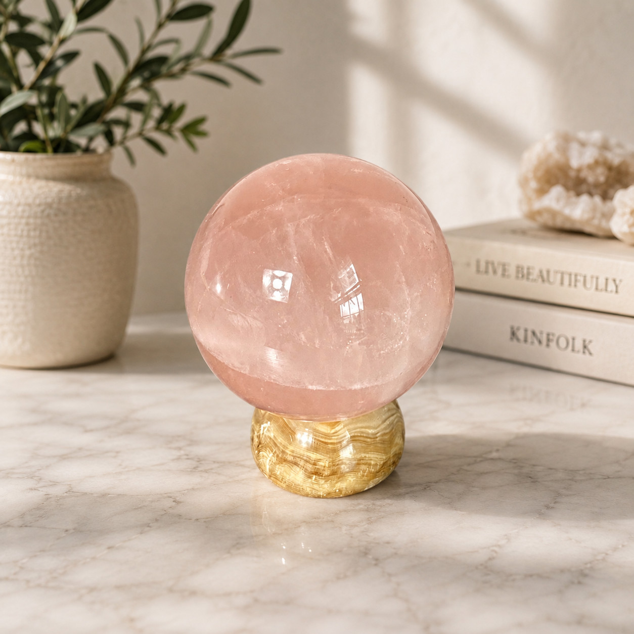 Rose Quartz Sphere 3 Inch Natural Pink Crystal Ball Polished Healing Stone.