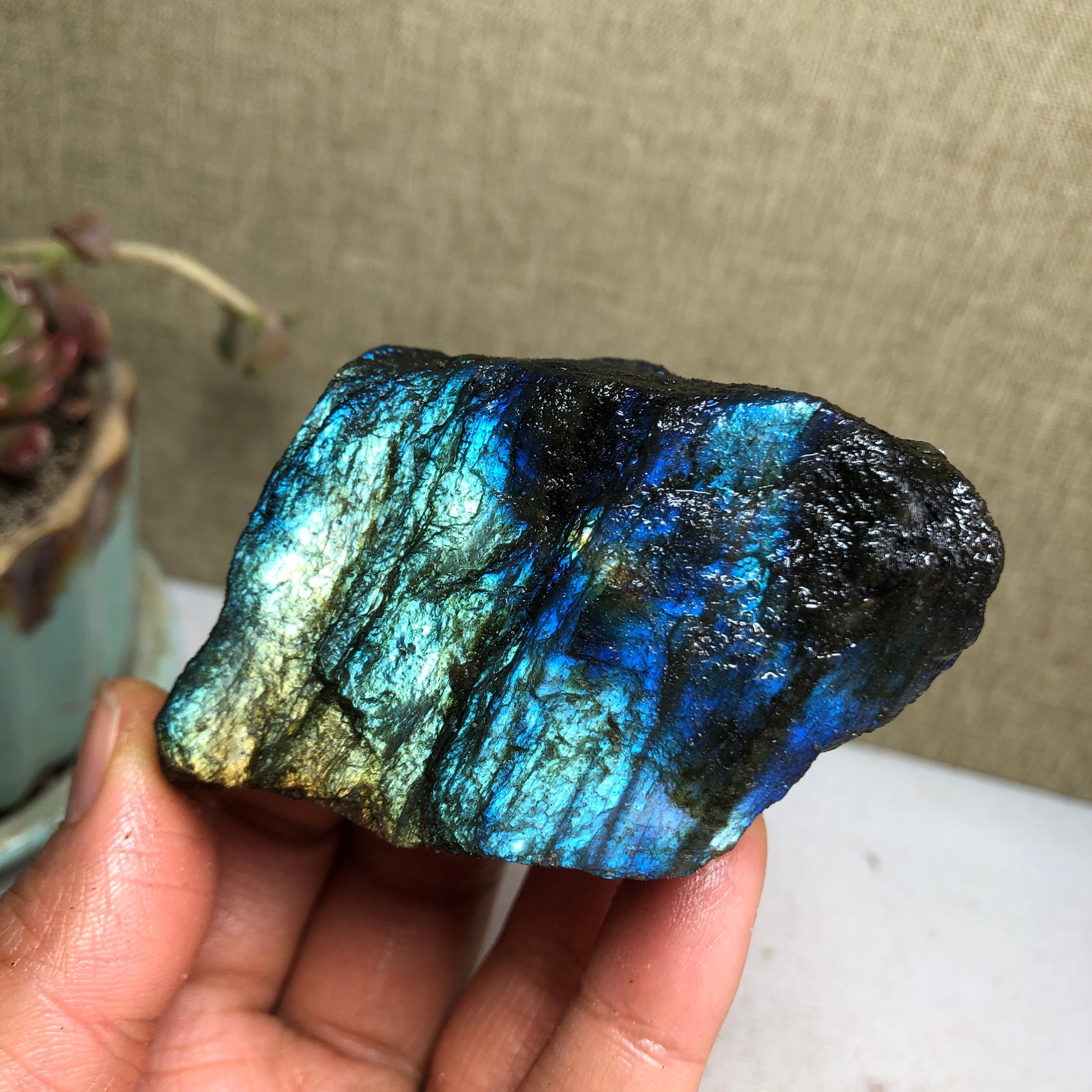 56mm Natural Labradorite Crystal gemstone rough original Specimen 168g A3446
