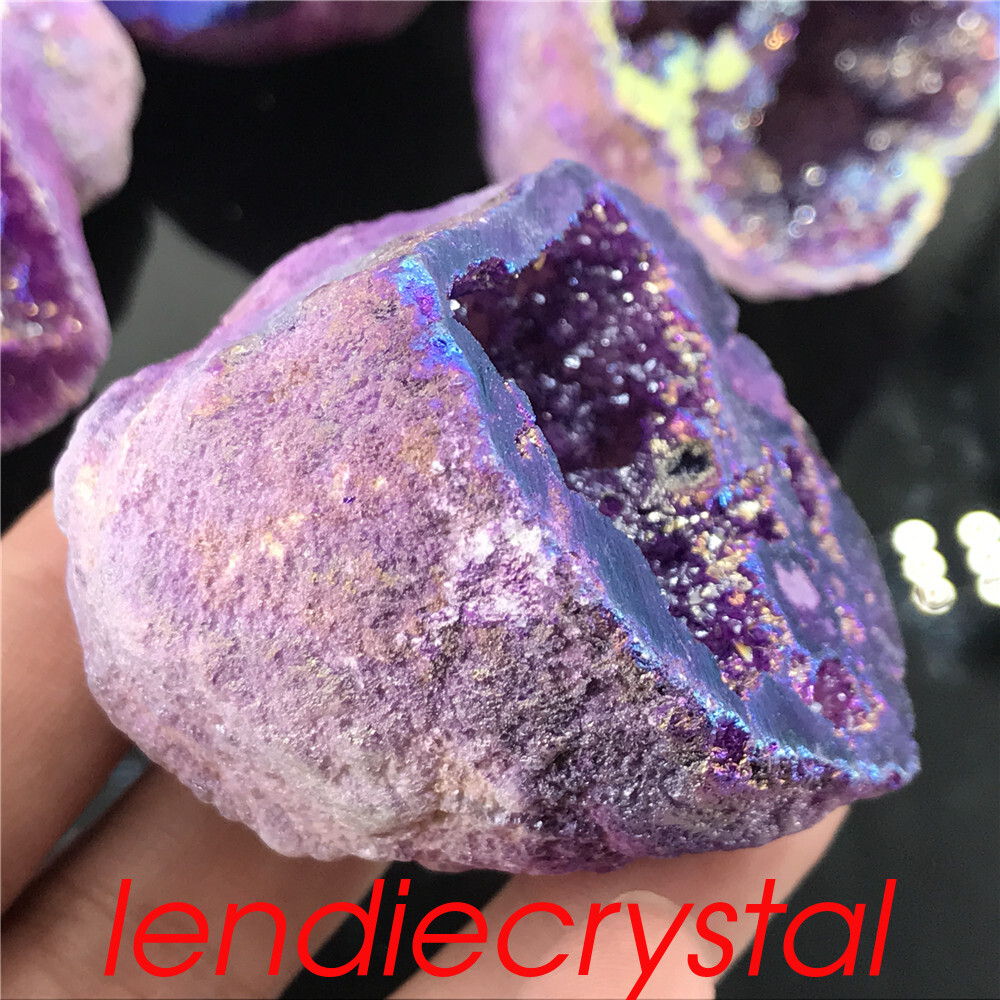 1pc Titanium Agate geode cluster rainbow natural quartz crystal Mineral healing