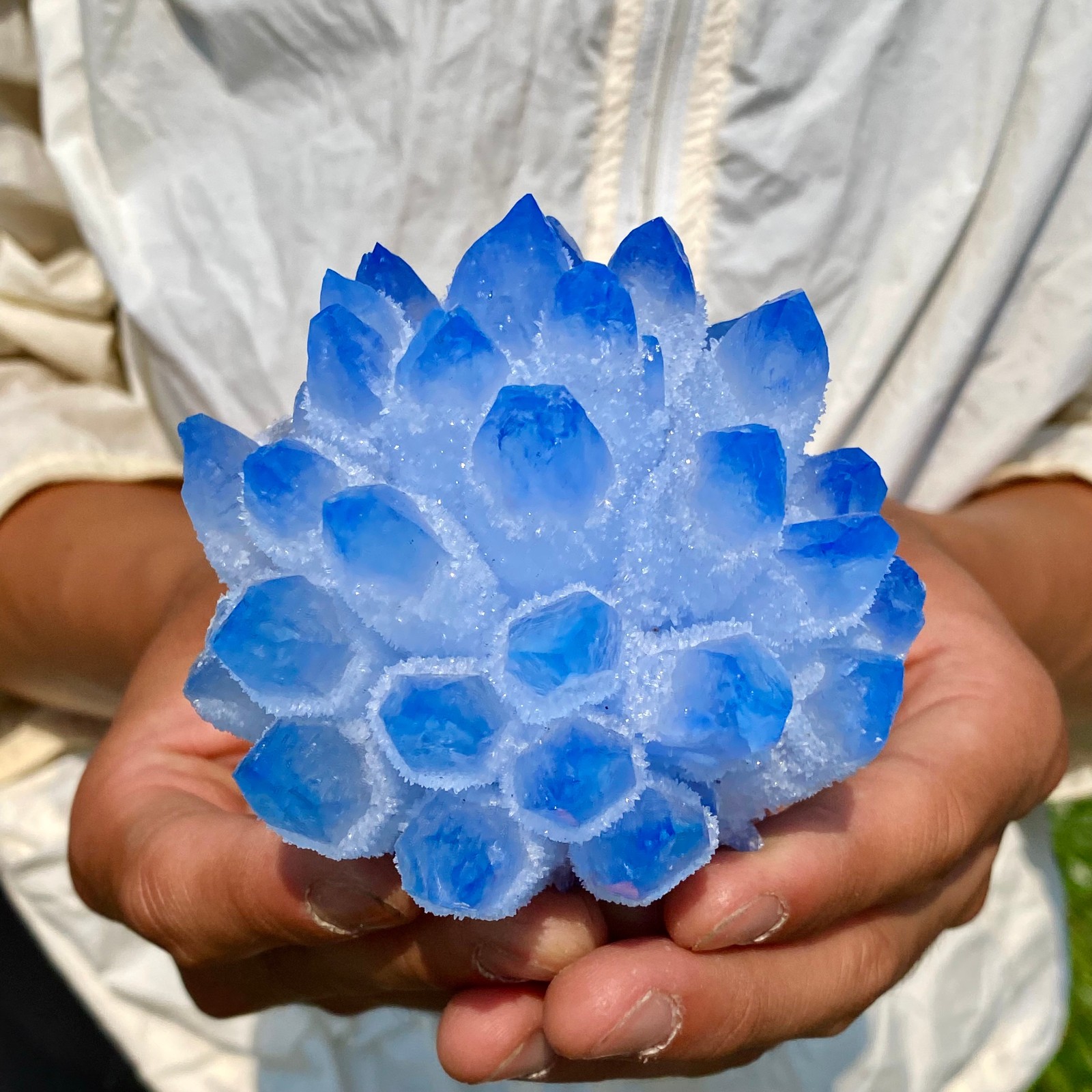 454G Newly discovered blue crystal cluster flower shaped mineral specimen