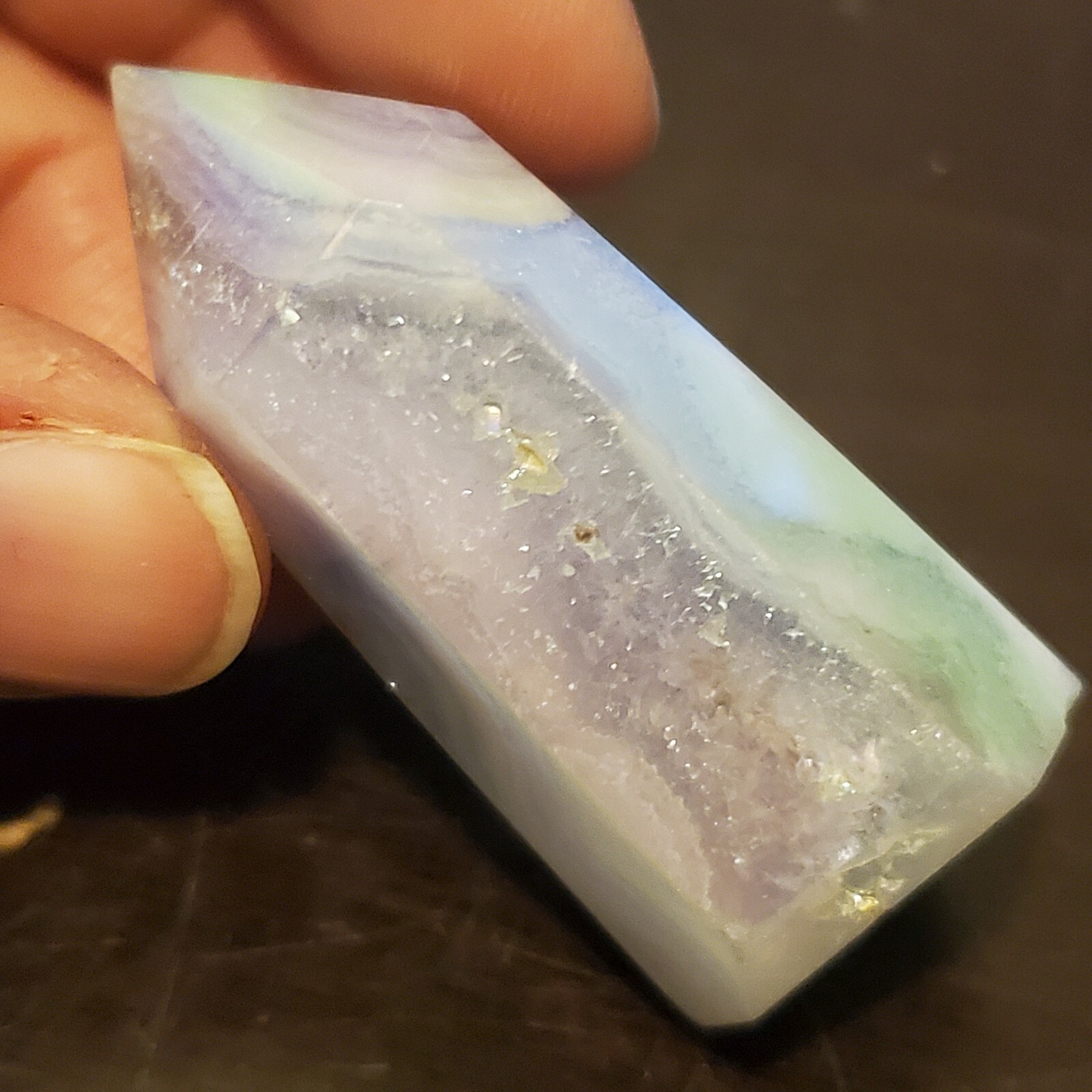 Aura Blue Lace Agate Crystal Tower 1.8in x .86in x .74in 26g