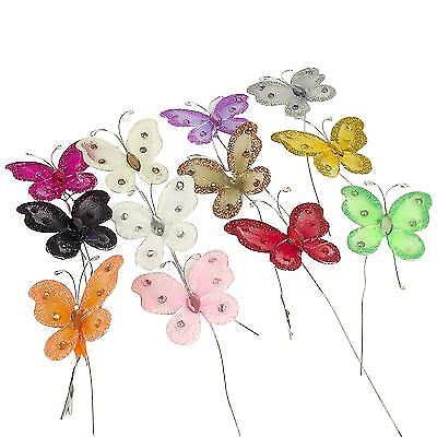 UK SELLER 120x Decorative Artificial Nylon Butterflies with Glitter and Jewels