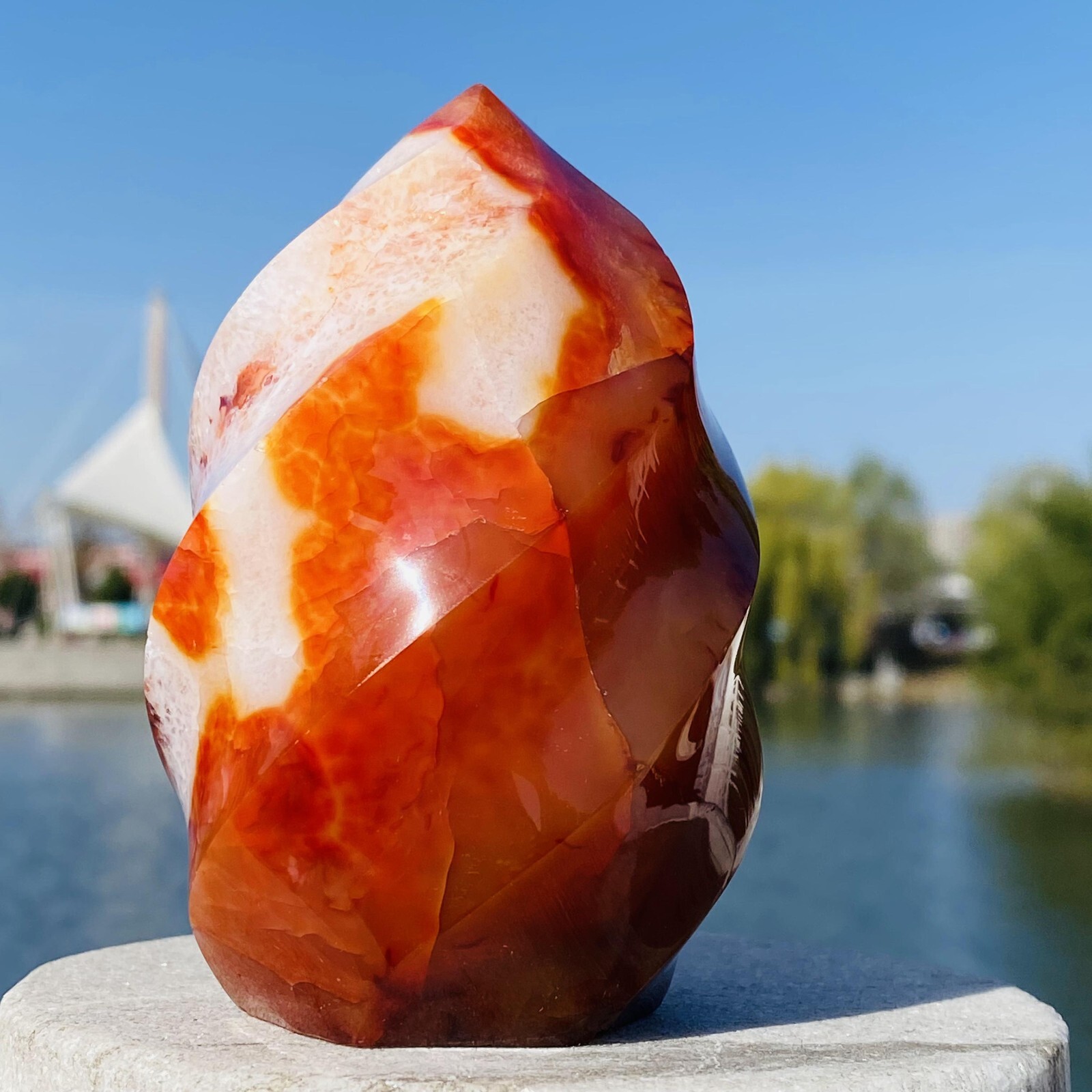 462g Natural Red Agate Flame spiral Quartz Crystal Mineral specimen healing