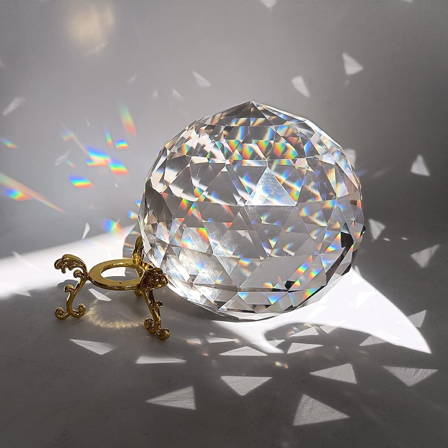 Clear Glass Crystal Ball Prisms W/ Stand Window Rainbow Maker Sphere Faceted