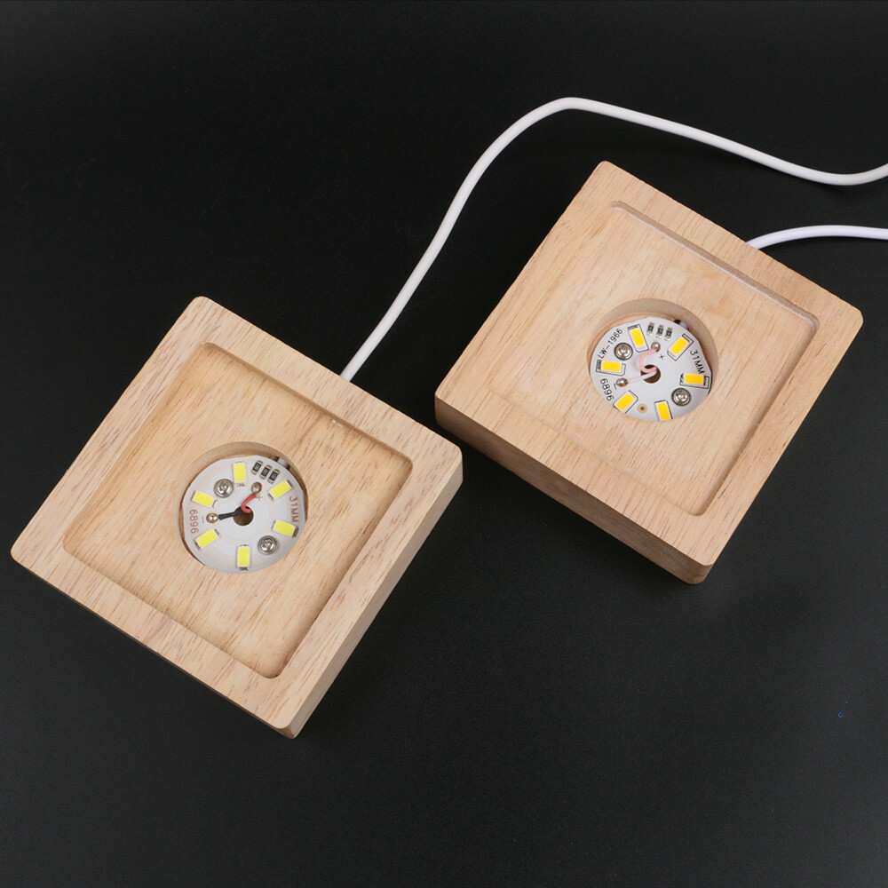 1PC Resin LED Lamp Display Base Wooden Lighted Base Stand for Laser Crystal