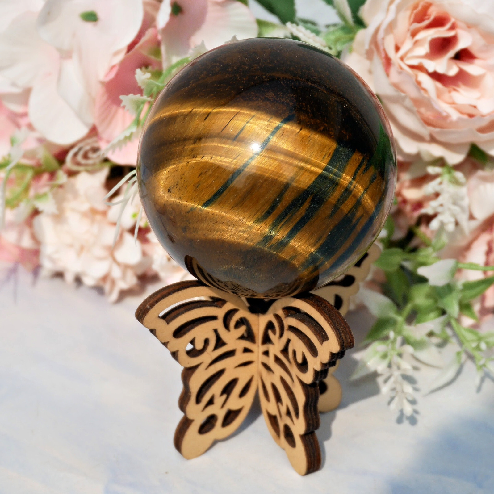 2.4″ Tiger Eye Stone Ball Meditation Altar Decor Feng Shui Crystal Sphere Gift
