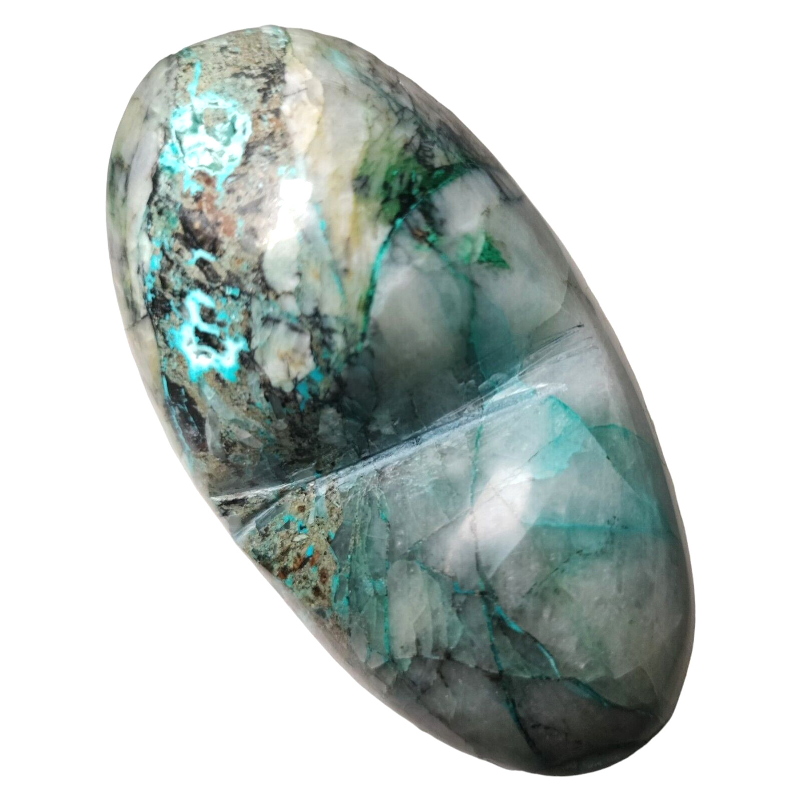 Peru Chrysocolla In Quartz Carved Heart 3.4″ x 3.6″ / 1.0+lbs. Romantic Gift