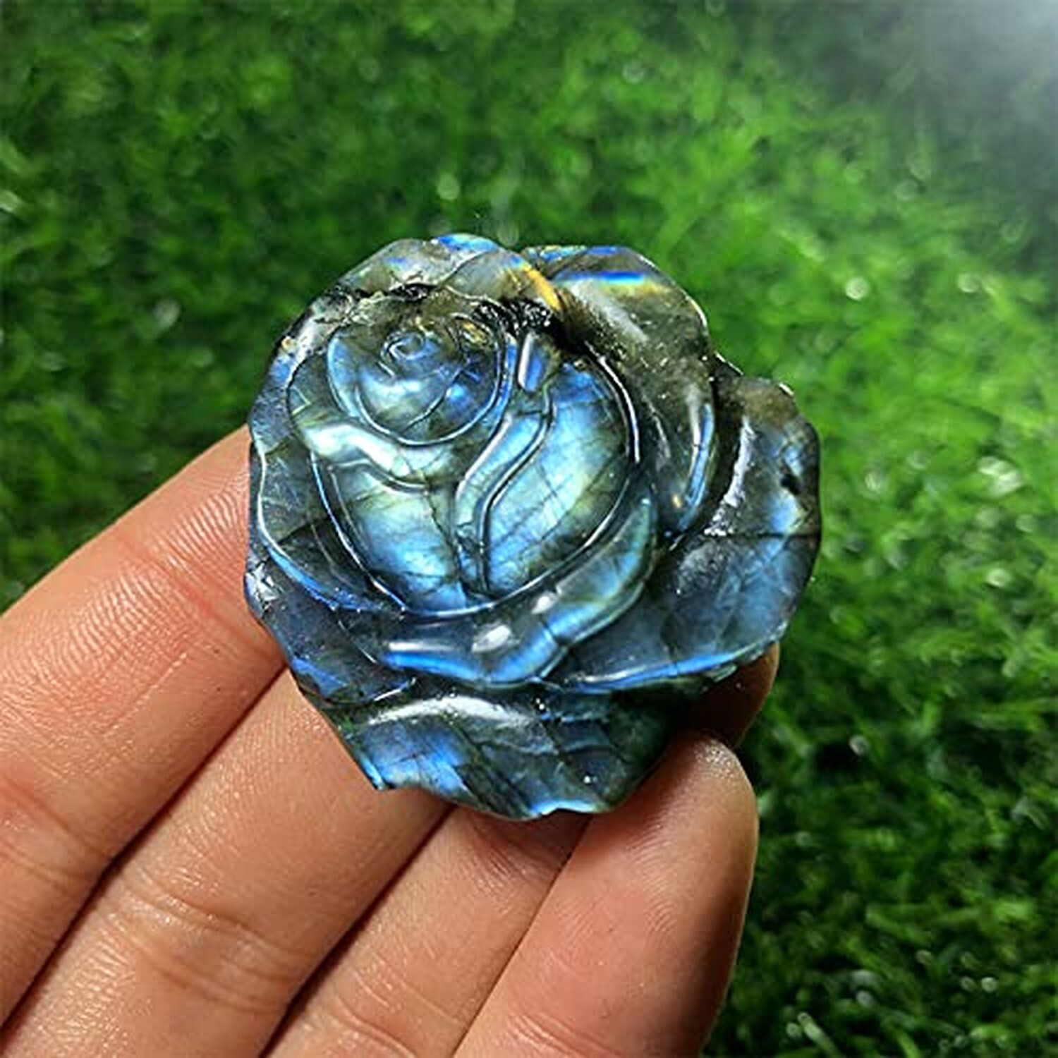 Acxico 1 pcs Natural Labradorite Quartz Crystal Flower Skull Carved Skull Rei…
