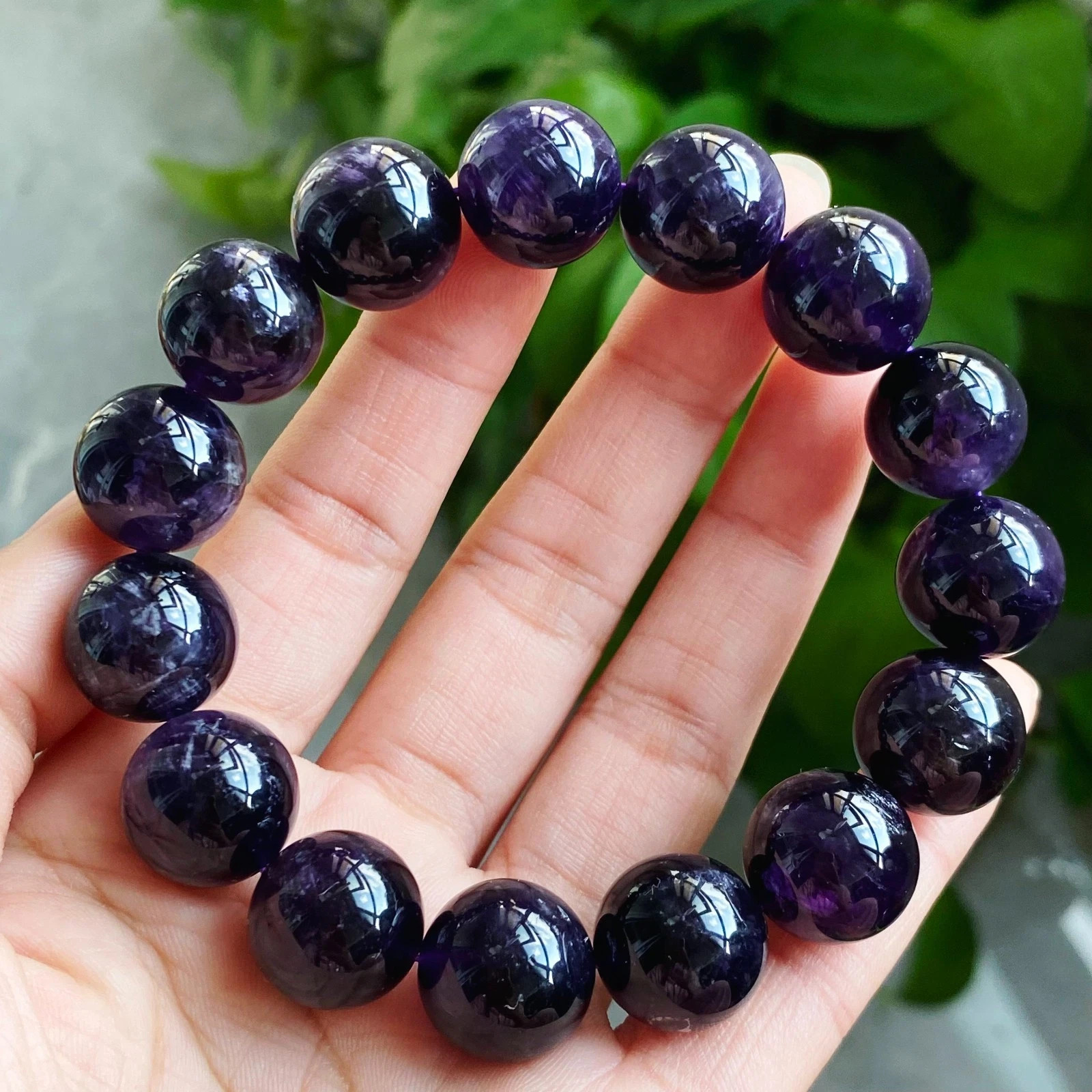 14mm Natural Rare Purple Amethyst Crystal Quartz Beads Bracelet 2382