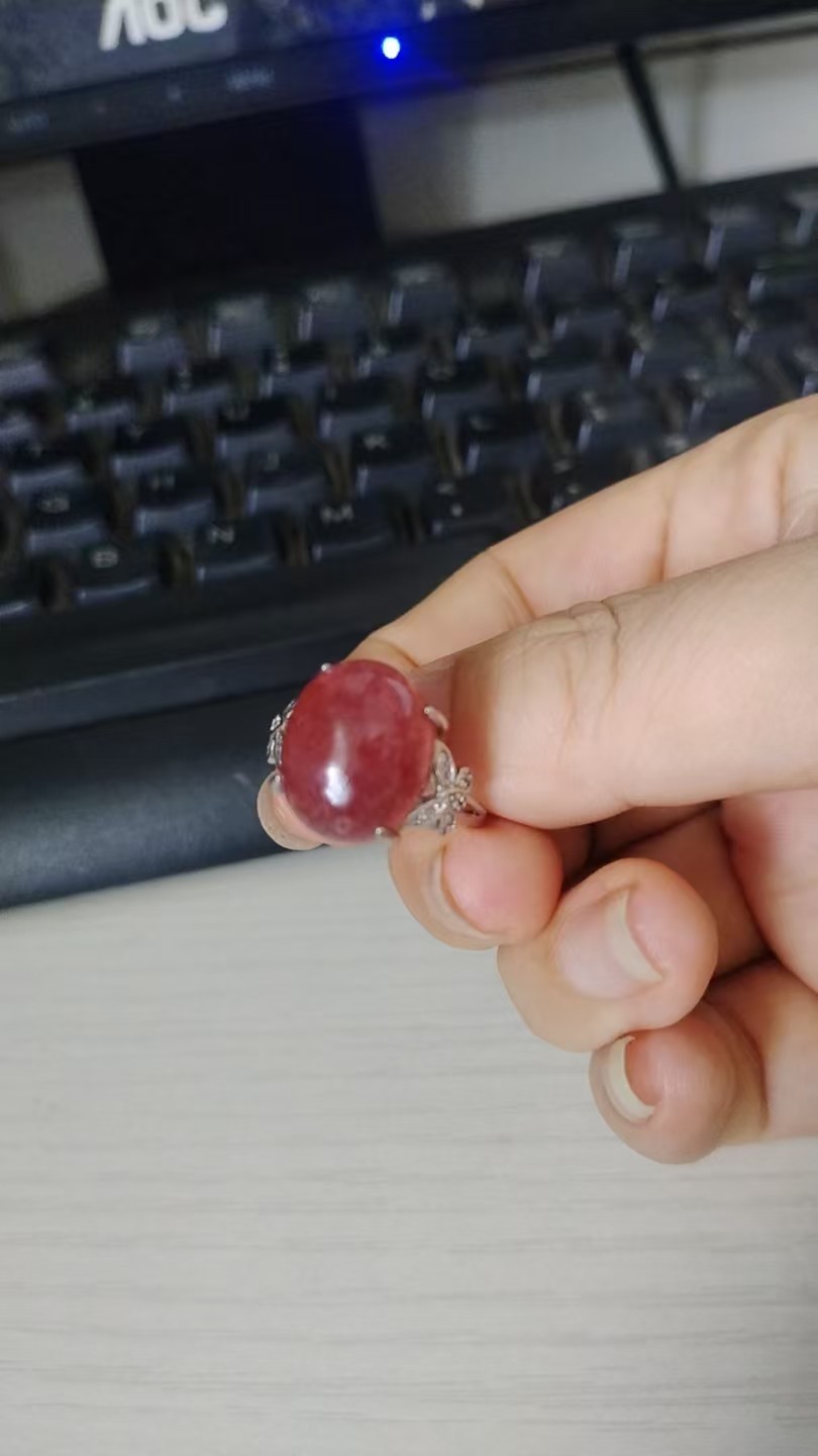 Natural Red Strawberry Quartz Crystal Gemstone Adjustable Ring AAAA