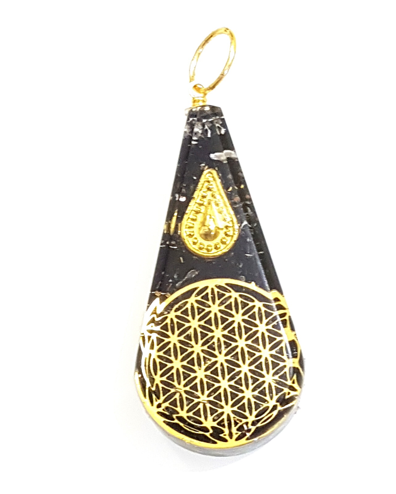 Flower of Life Sacred Geometry Black Tourmaline Orgone Pendant EMF Protection