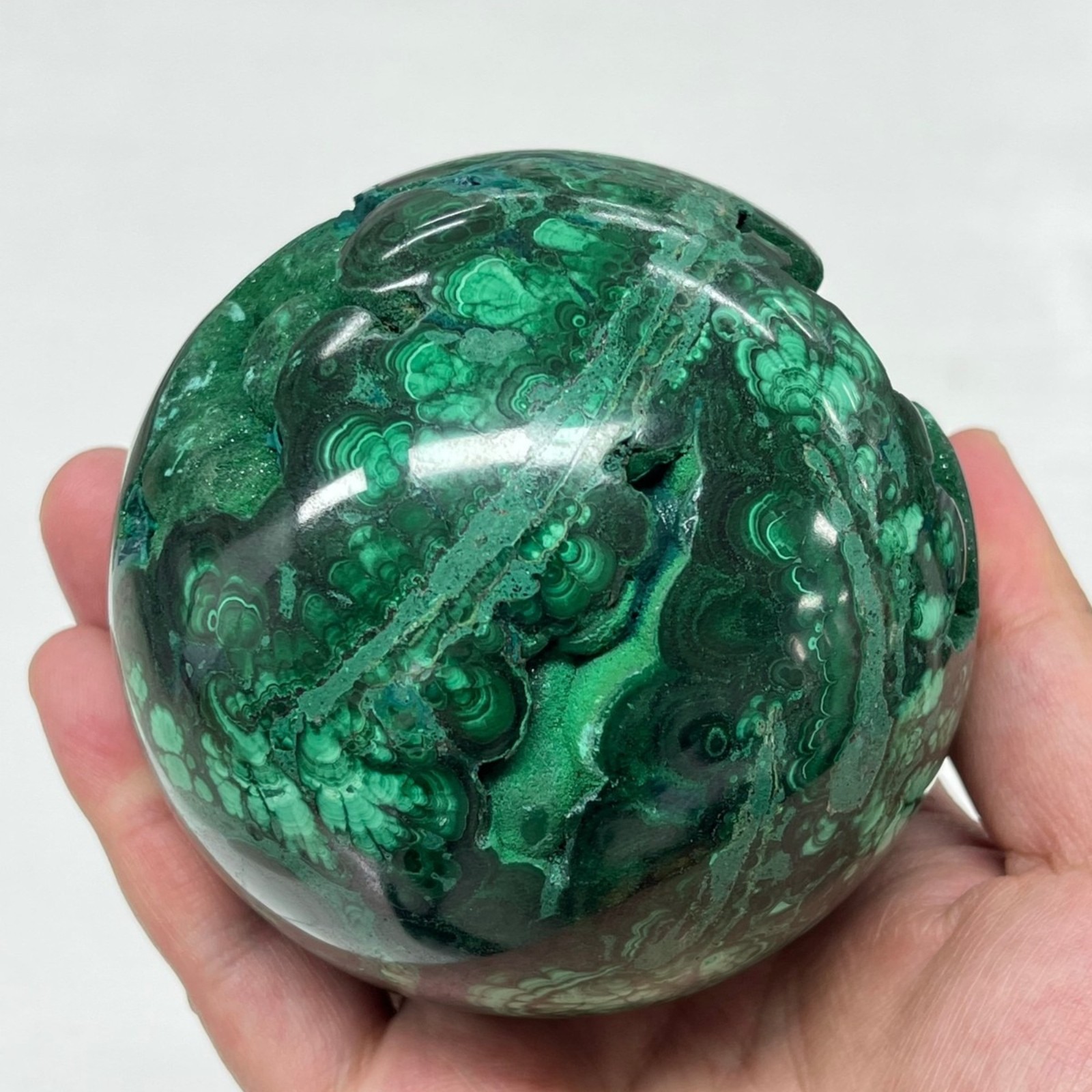 2.75LB 3.3″ Natural Velvet Malachite Sphere Crystal Druzy Ball Healing Decor