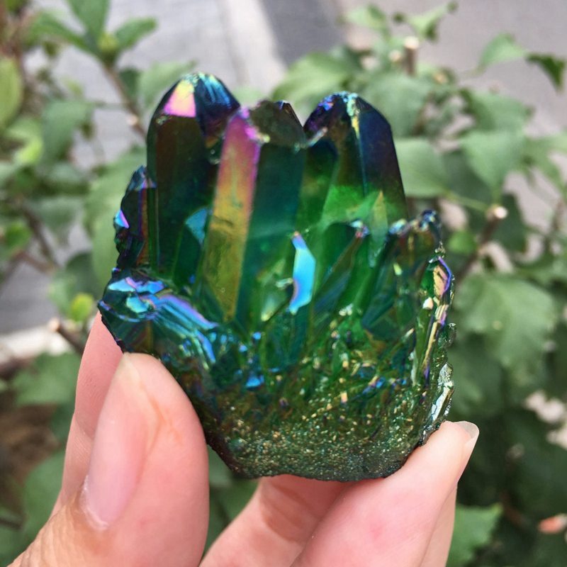 50g Natural Green Aura Quartz Titanium Energy Crystal Cluster VUG Specimen Stone