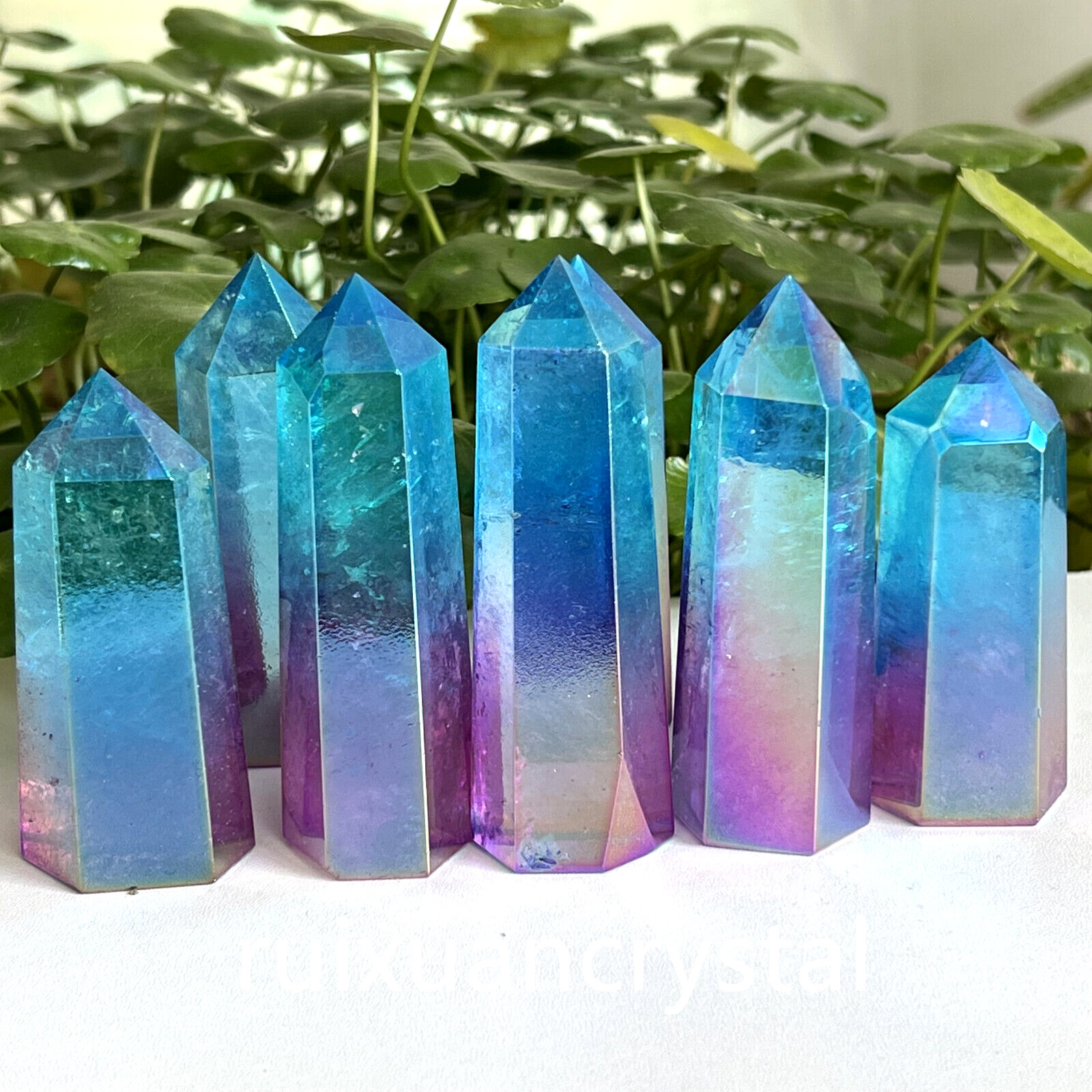 1pc Natural Titanium Rainbow Quartz Obelisk Wand Crystal Tower Point Healing