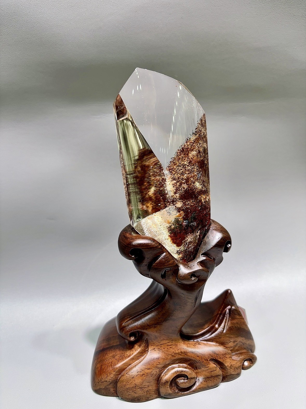 430g Top Natural Red Ghost Phantom Quartz Carved Crystal Mineral Heal Decor Gift