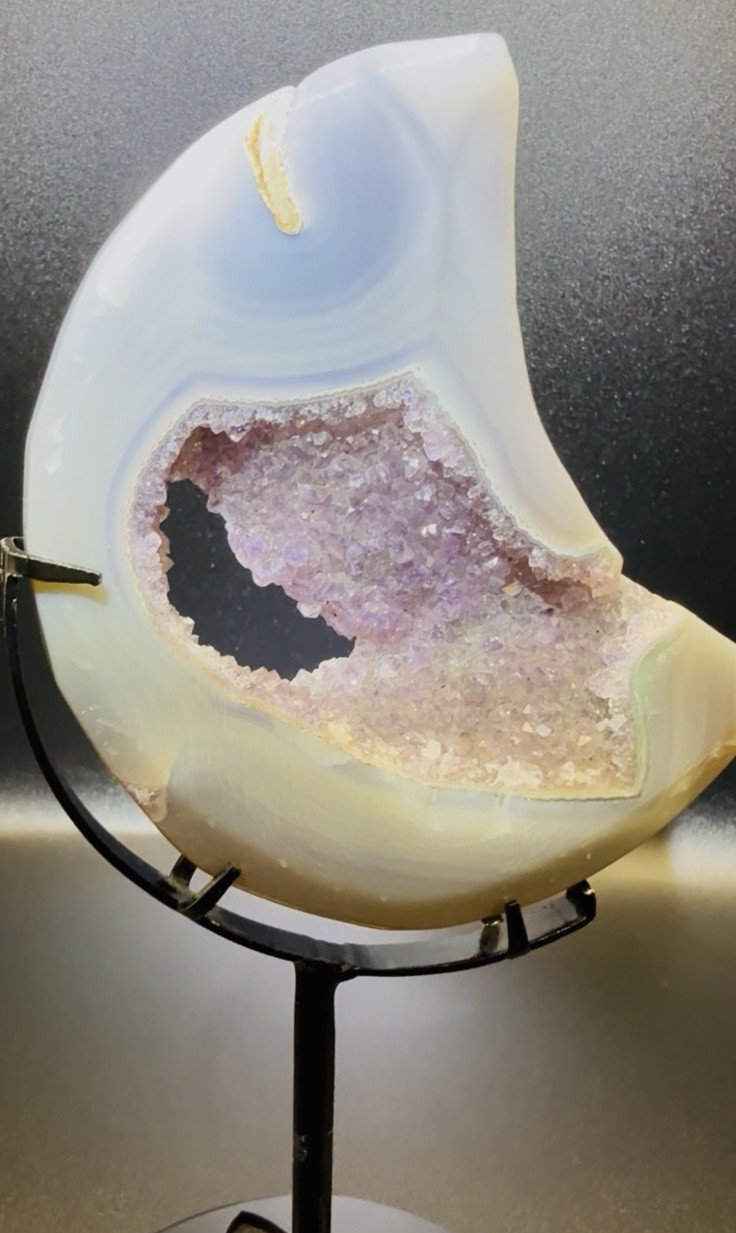 Brazilian Agate Moon With Amethyst (160g) On Stand