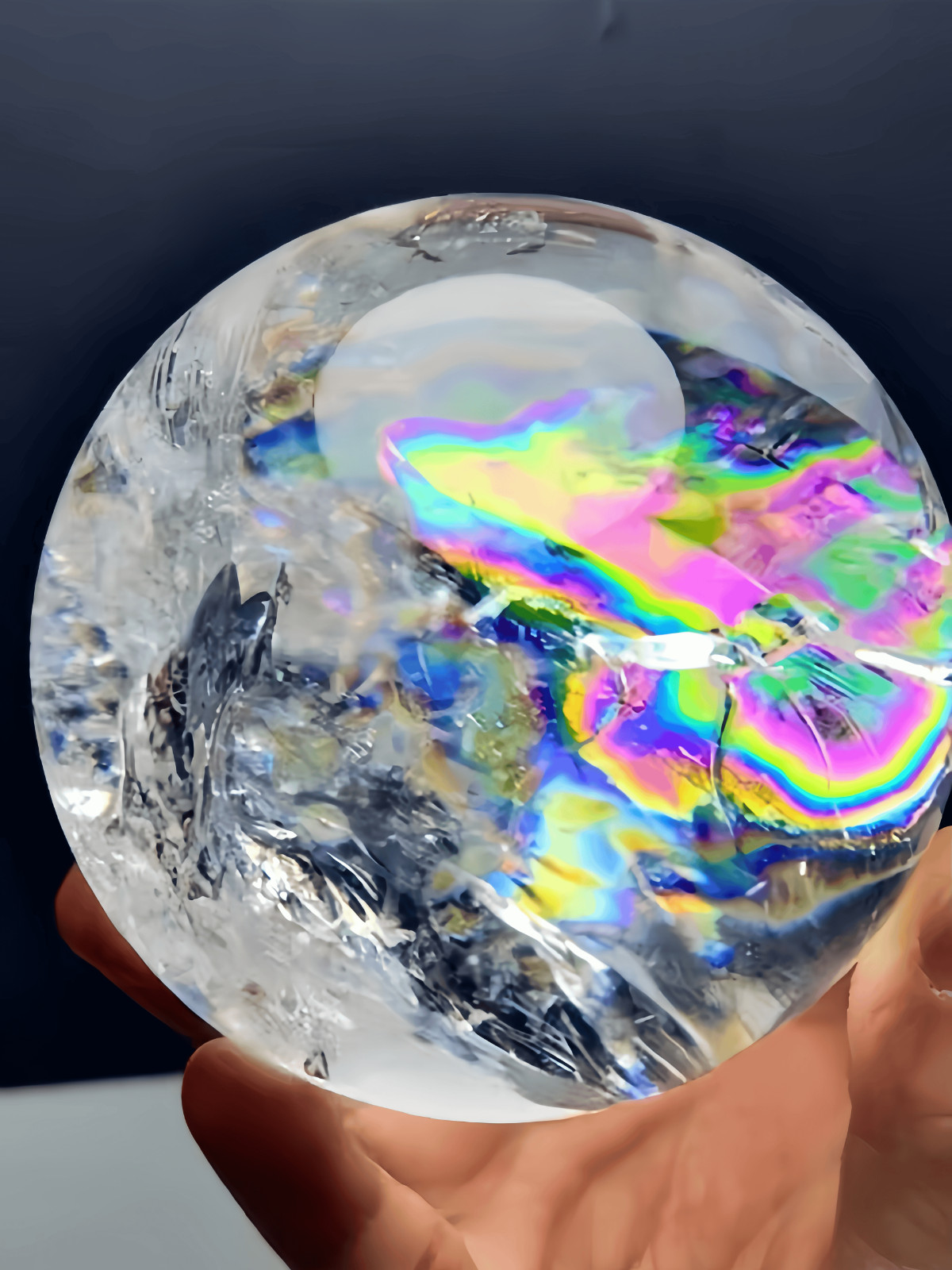 3.2LB Top Natural Clear Quartz Rainbow Ball Crystal sphere Healing Decor 100mm