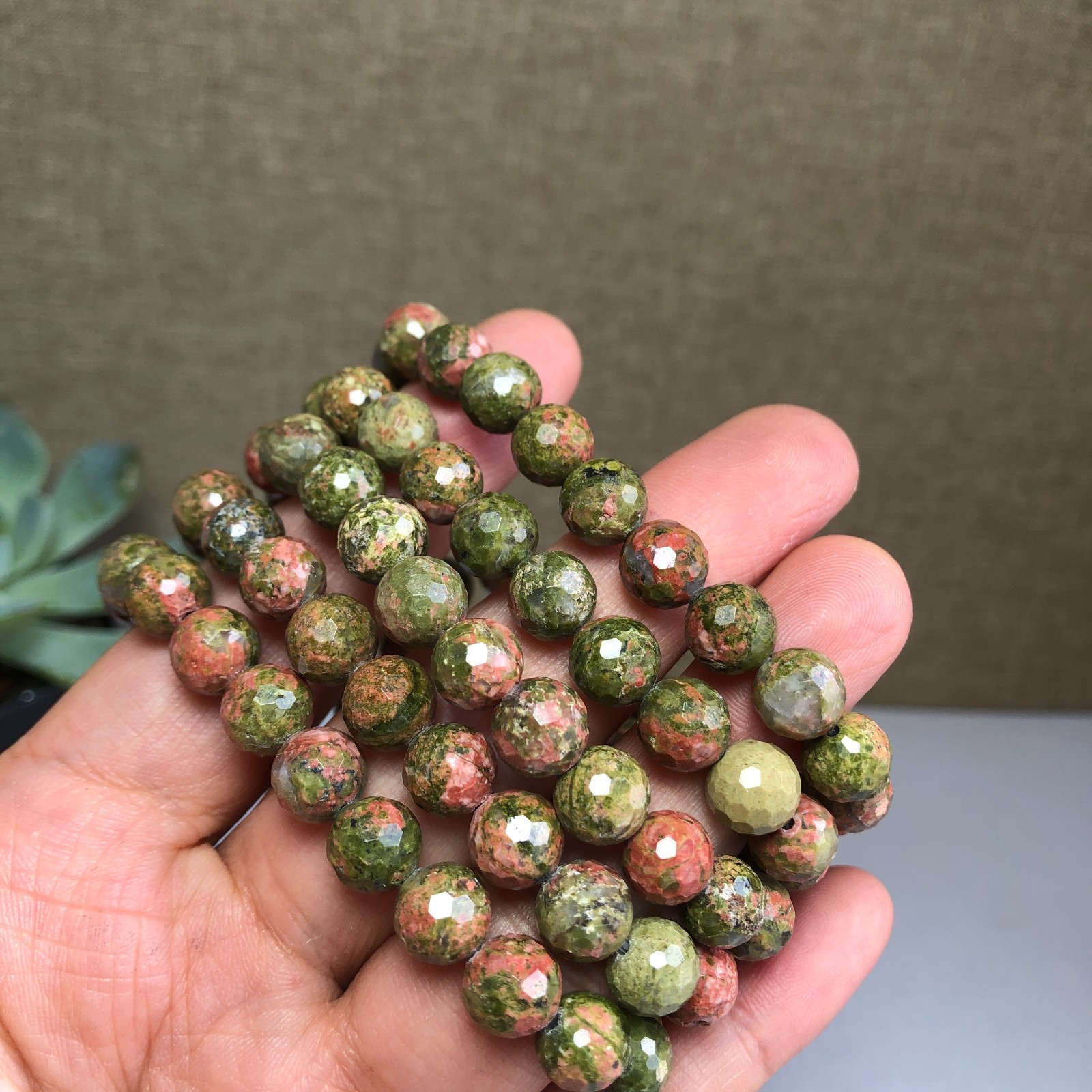5PcsWholesal Natural Unakite Agate Stone bracelets Crystal ball sphere facet 8mm
