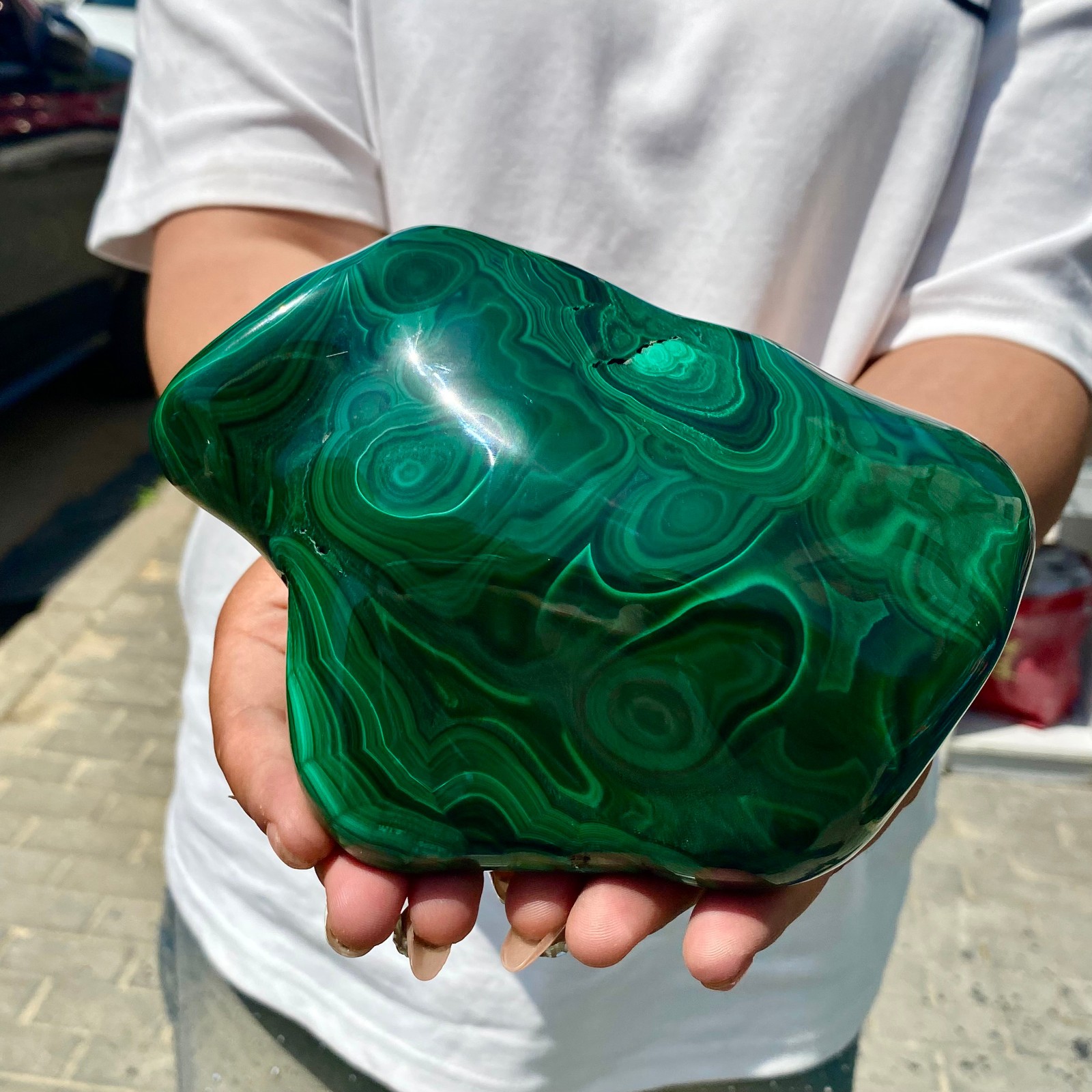 3.32LB Natural glossy Malachite transparent cluster rough mineral sample