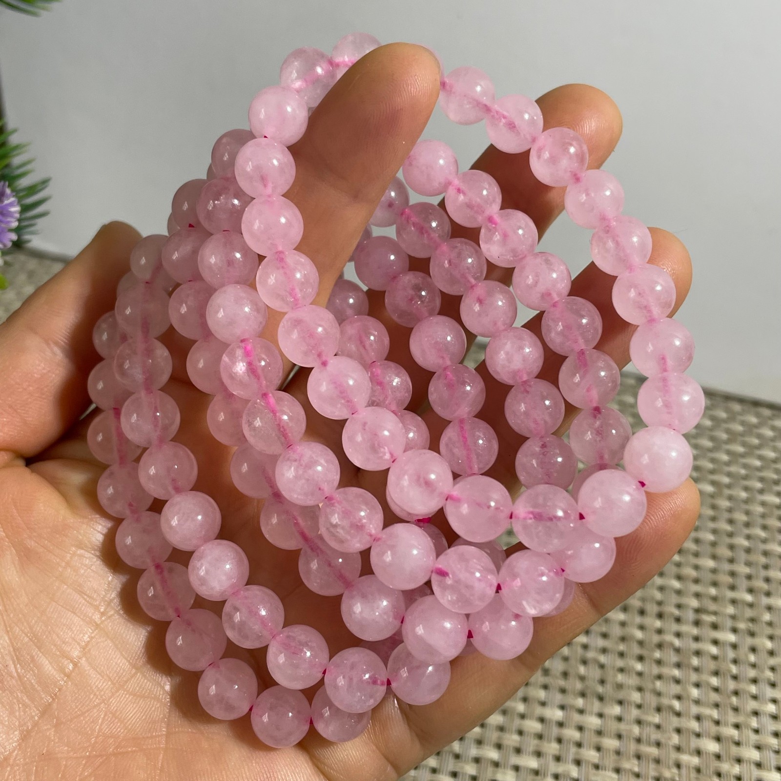 8mm Rose Quartz Stone Bracelet 8mm Pink Crystal Stretch Bracelet Handmade 5pcs