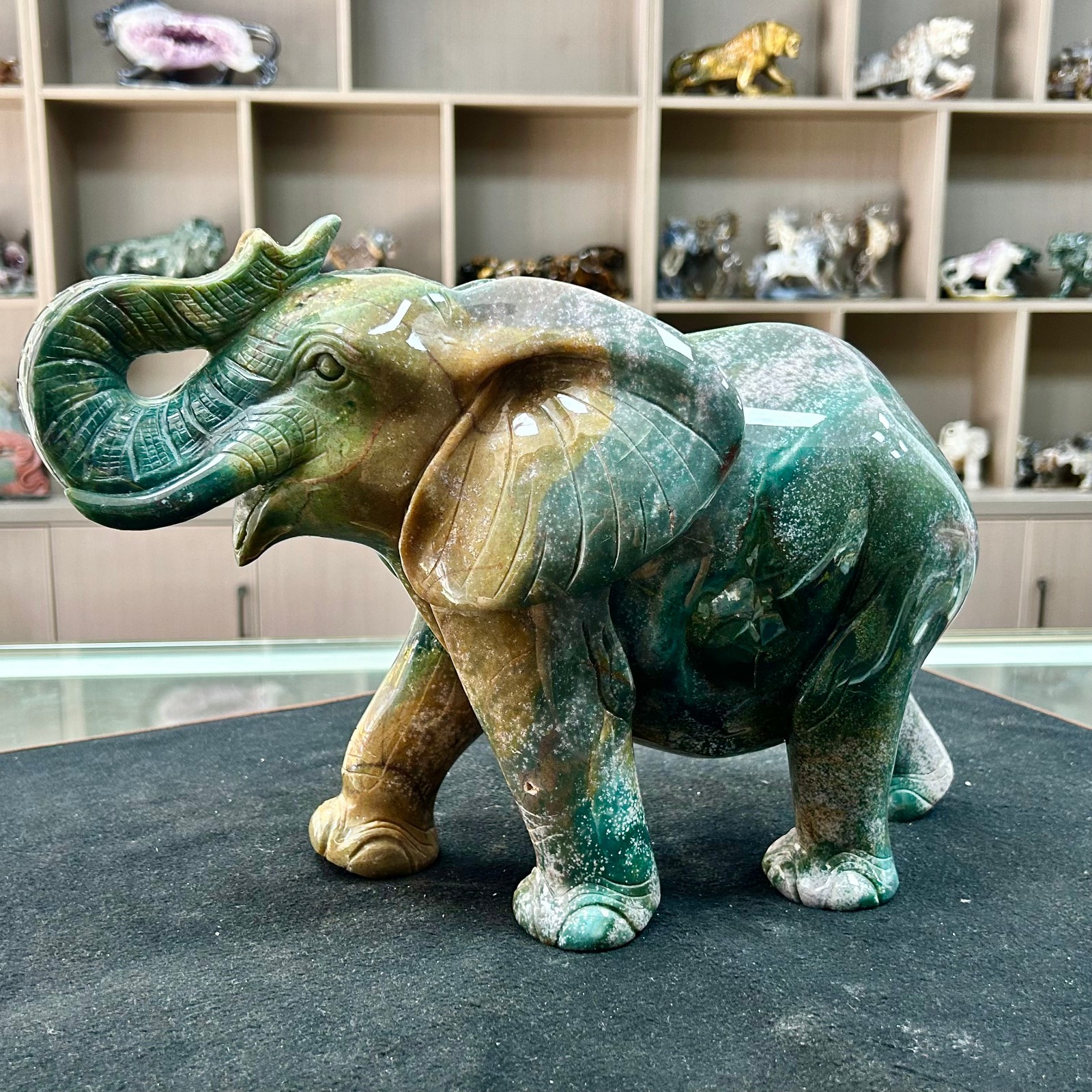 22LB Ocean Jasper Crystal Elephant Statue Hand Carved Feng Shui Good For