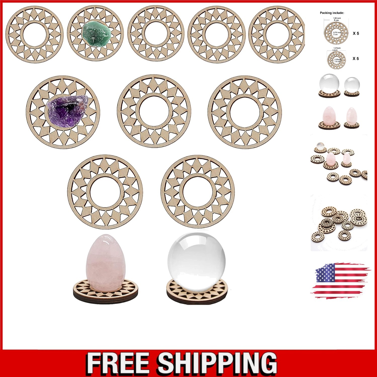10 PCS Wooden Crystal Ball Stand, Elegant Vintage Display for 20-100mm Spheres