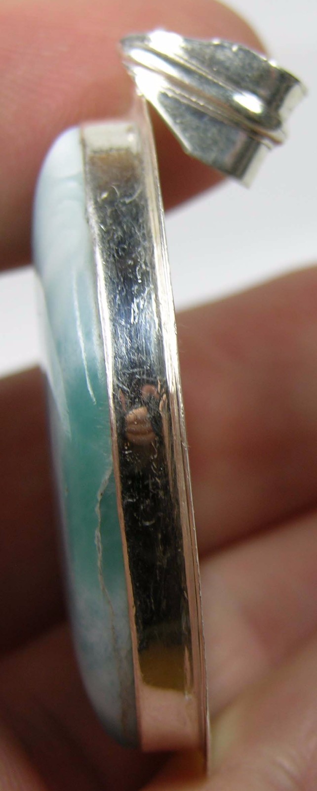 #17 82.00ct Dominican Republic 100% Natural Larimar Cabochon Pendant 16.40g 37mm
