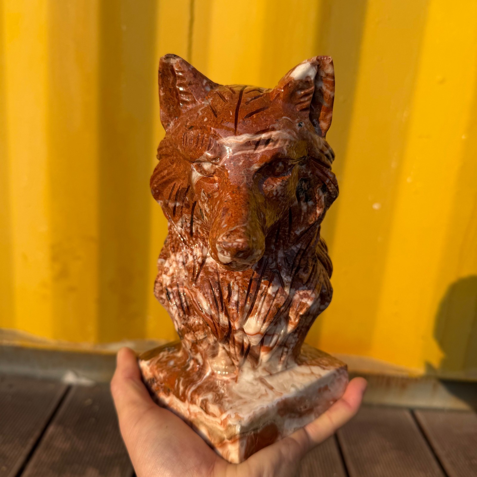 6.6LB natural Five-color Jade Wolf Skull Quartz Crystal Carved Reiki Healing